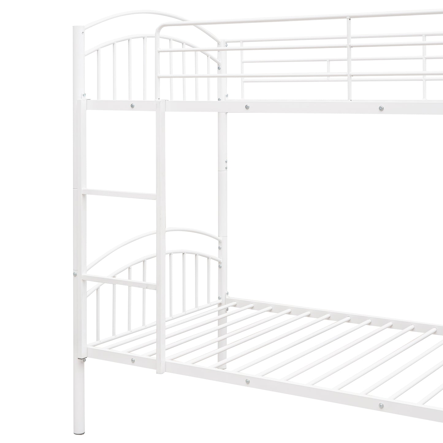 Chrome Finish Metal Twin Bunk Bed - White, Separable Twin Beds