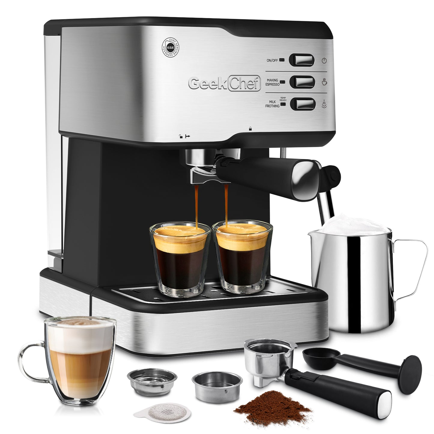 Geek Chef Espresso Machine with Milk Frother and 20 Bar Pump