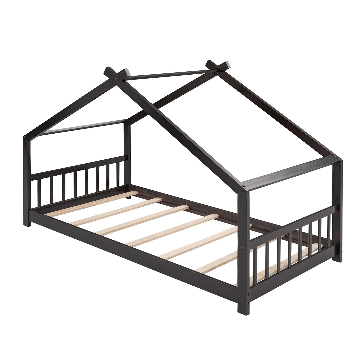 Twin Size House Bed Wood Bed, Espresso