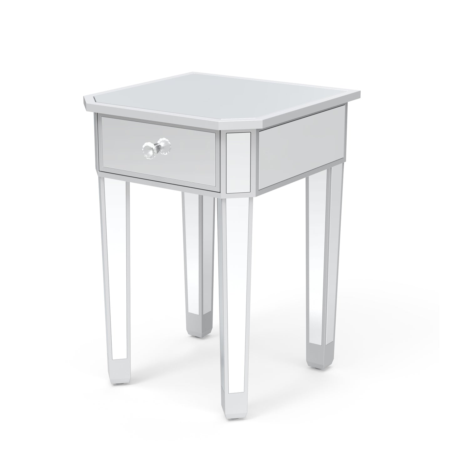 Set Mirrored Nightstand Bed Side Table End Table Console Entryway Bedside Sofa Table with Drawer for Bedroom Living Room Silver