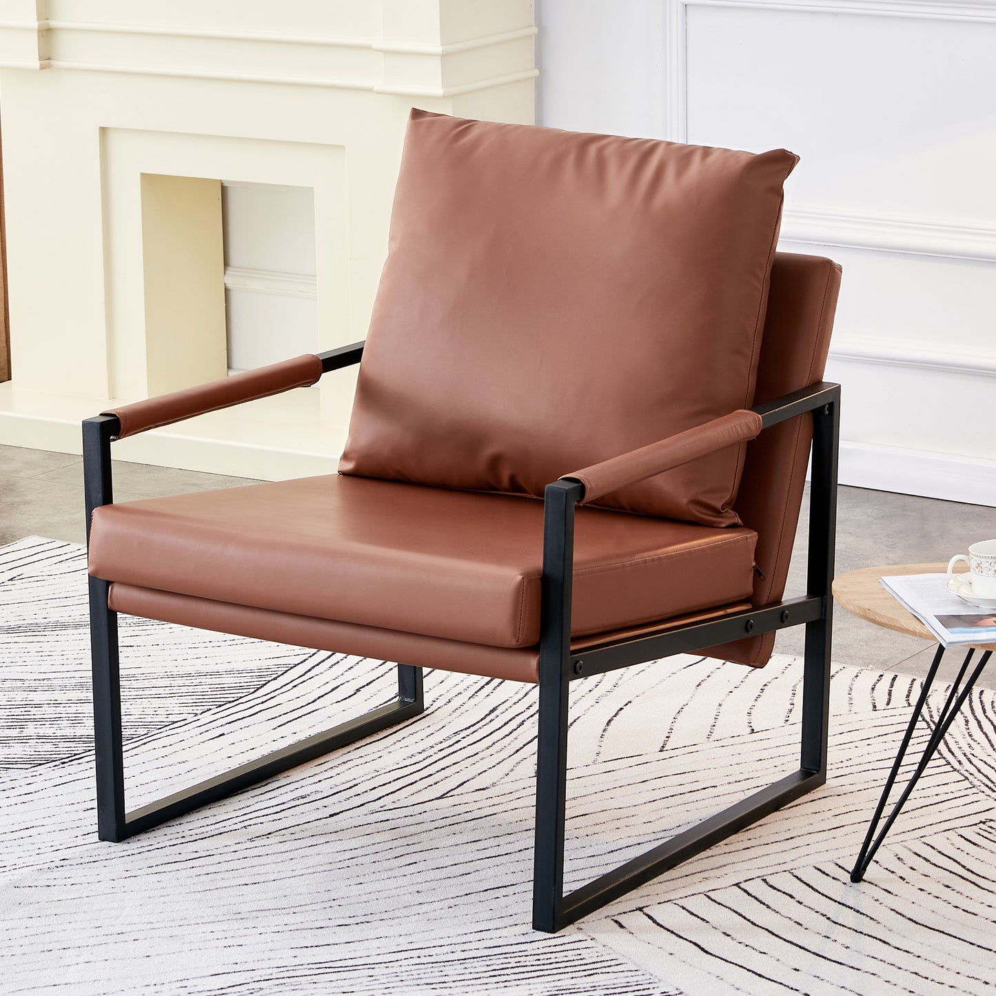 Contemporary Brown PU Leather Armchair Set with Metal Frame