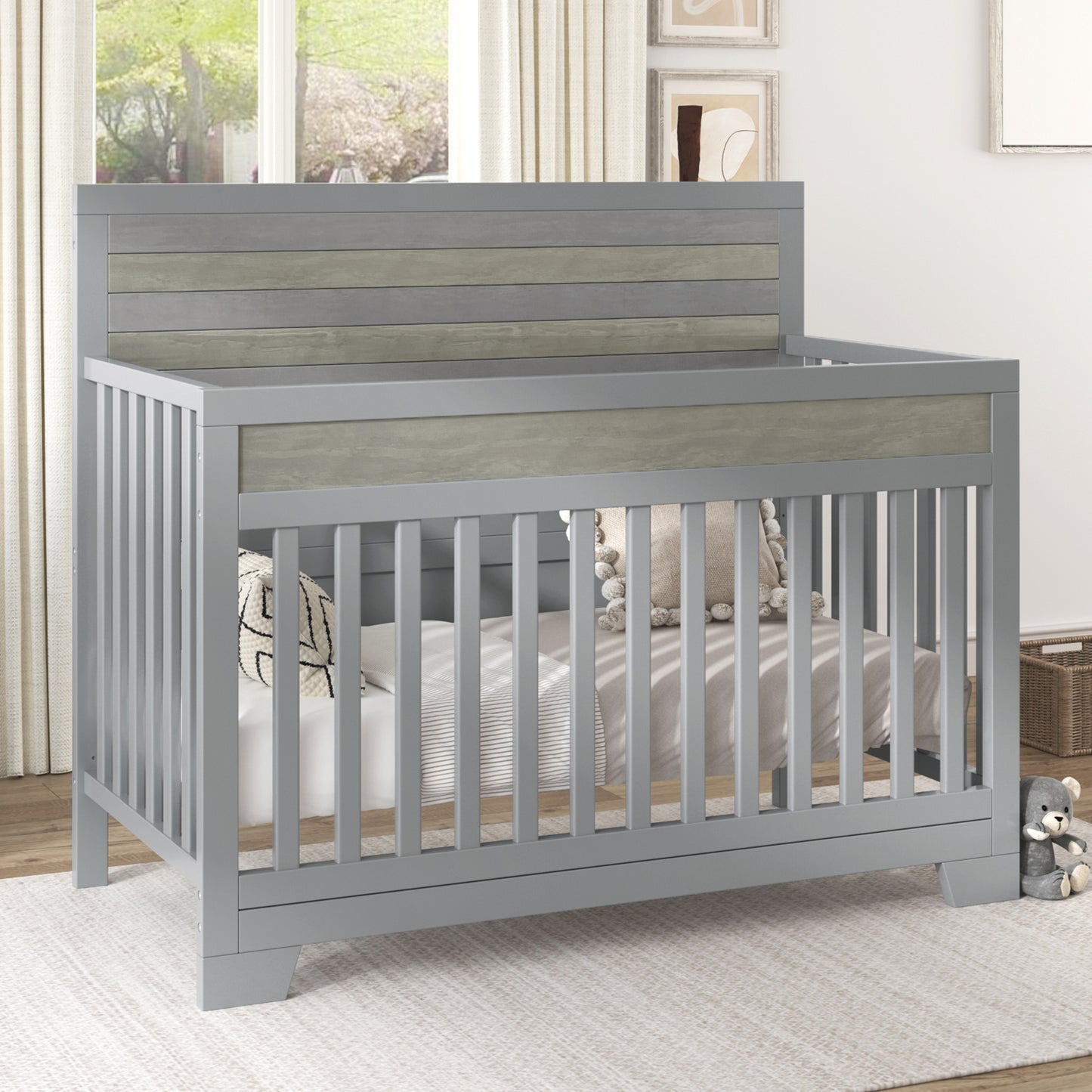 3 Pieces Nursery Sets Baby Crib and Changer Dreeser with Removable Changing Tray Bedroom Sets Gray