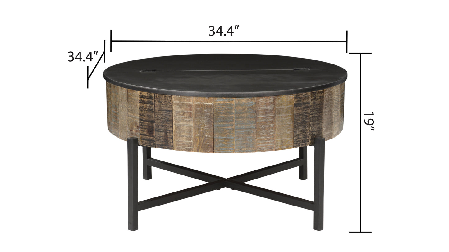 Vintage Rustic Mango Wood Coffee Table with Hidden Storage