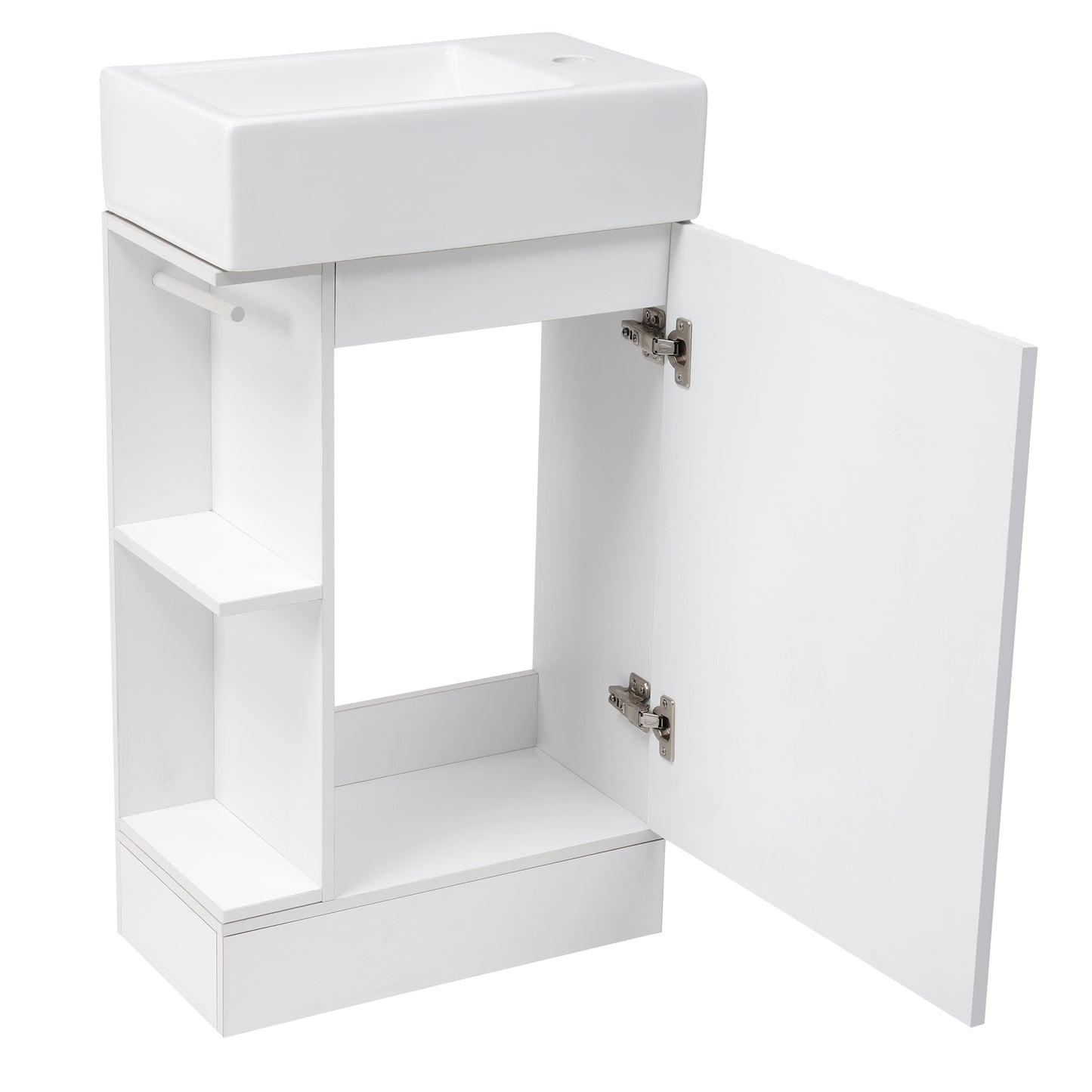 18.6" Bathroom Vanity with Sink, Bathroom Vanity Cabinet with Two-tier Shelf, Left or Right Orientation, White