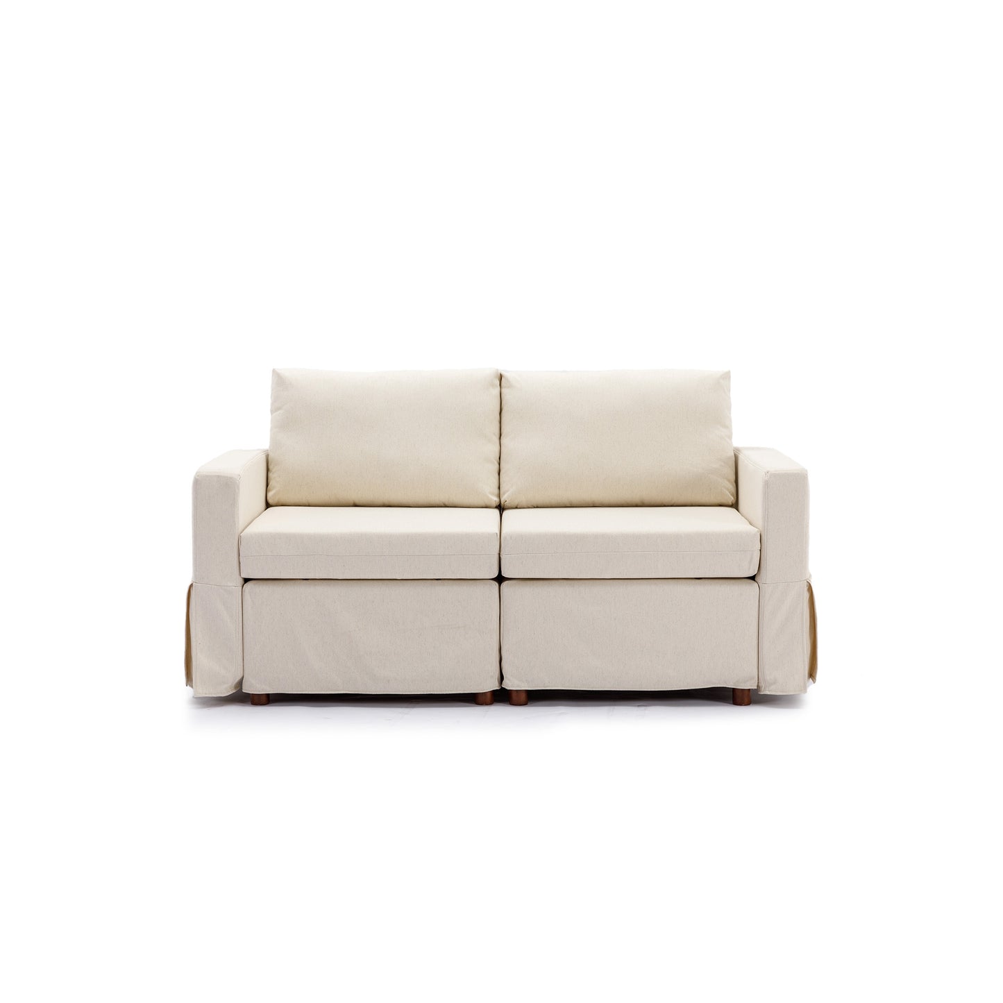 Cream 2-Seat Sectional Sofa with Ottoman and Washable Cushions