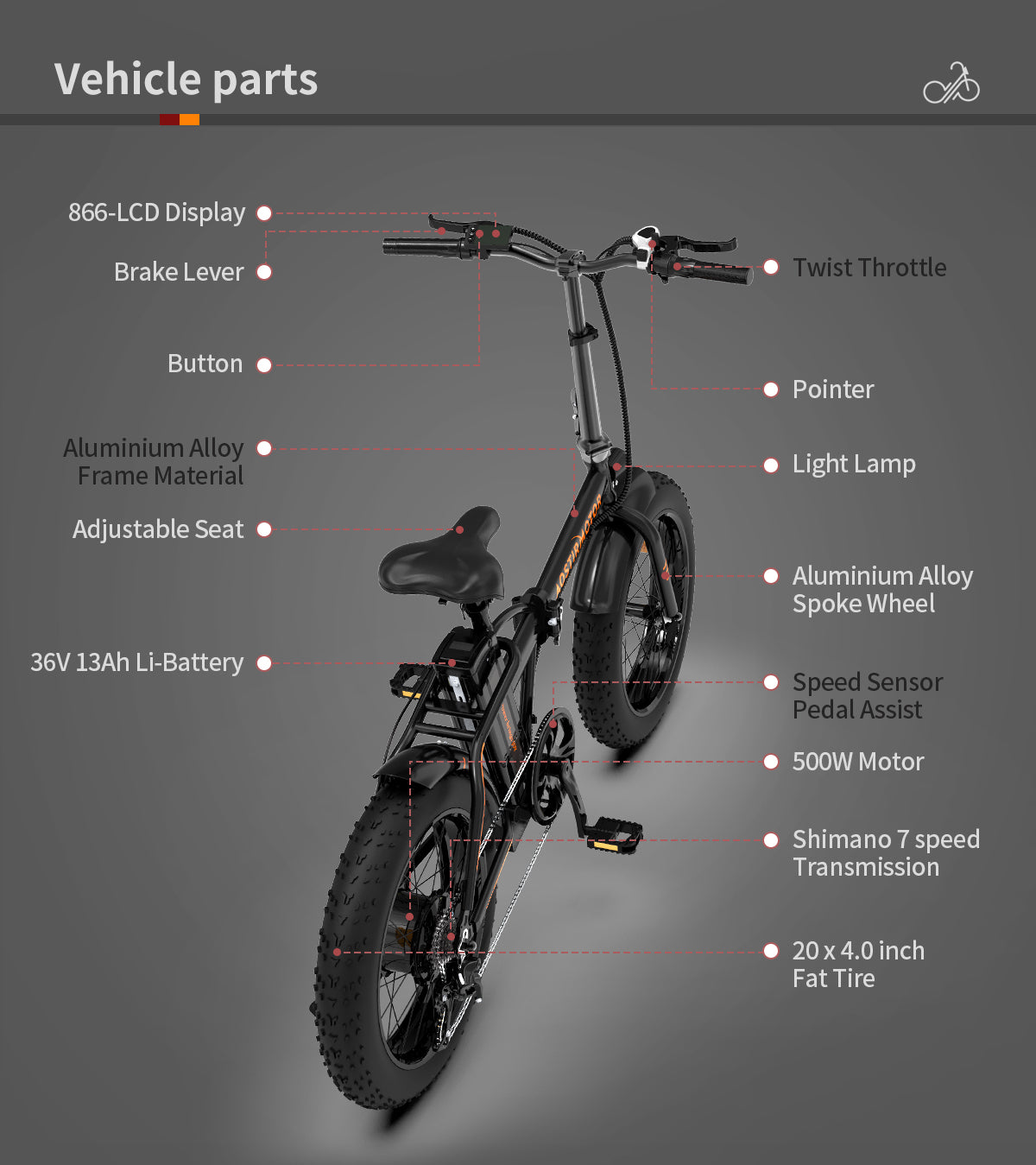 AOSTIRMOTOR Folding Electric Bike Ebike Bicycle 500W Motor 20" Fat Tire With 36V/13Ah Li-Battery Beach Snow Bicycle  A20