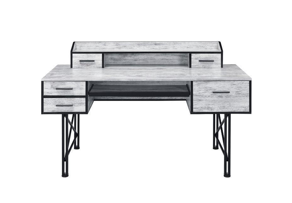 Stylish Safea Computer Desk with Antique White & Black Finish - Blend of Rustic and Industrial Design