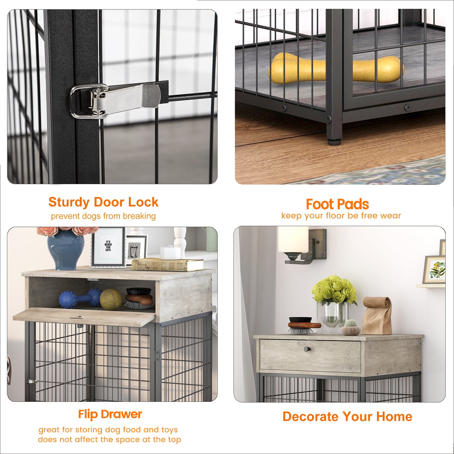 Furniture Style Wood Dog Crate End Table with Storage Console. Grey, 19.69'' W x 22.83'' D x 26.97'' H.