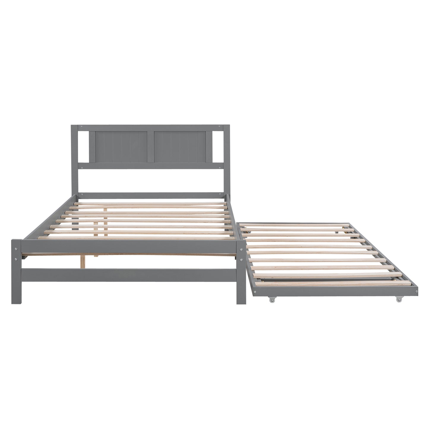 Full Size Platform Bed with Adjustable Trundle,Gray