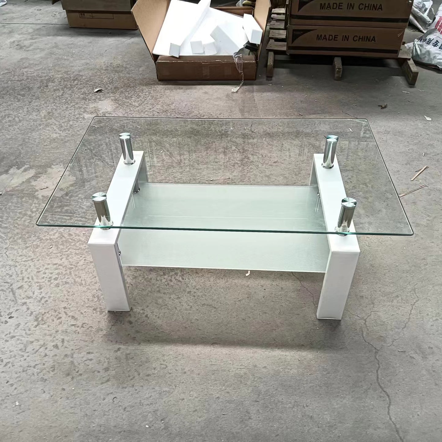 Clear Glass Coffee Table with Geometric Design and 2-Layers