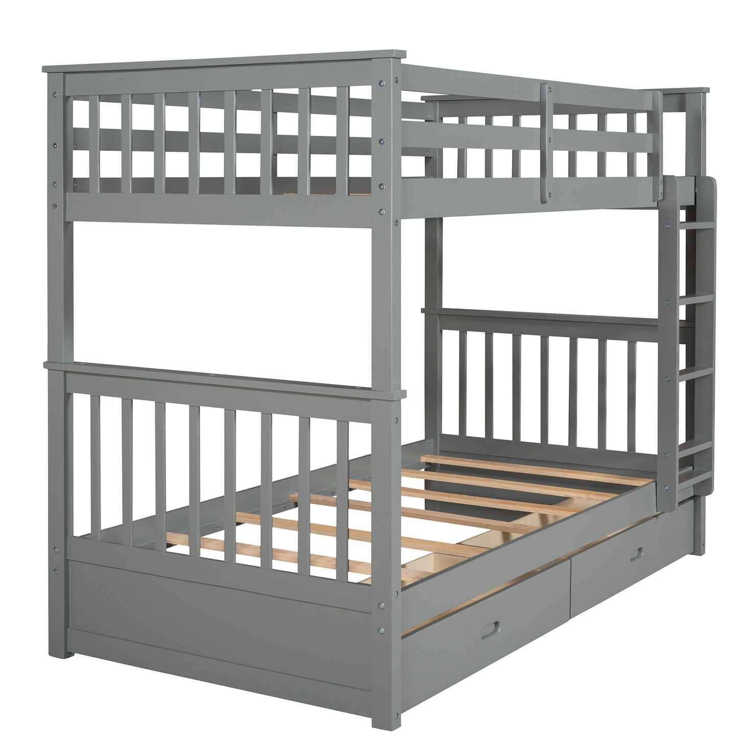 Gray Twin Bunk Bed with Two Drawers - Maximized Space and Versatile Galore