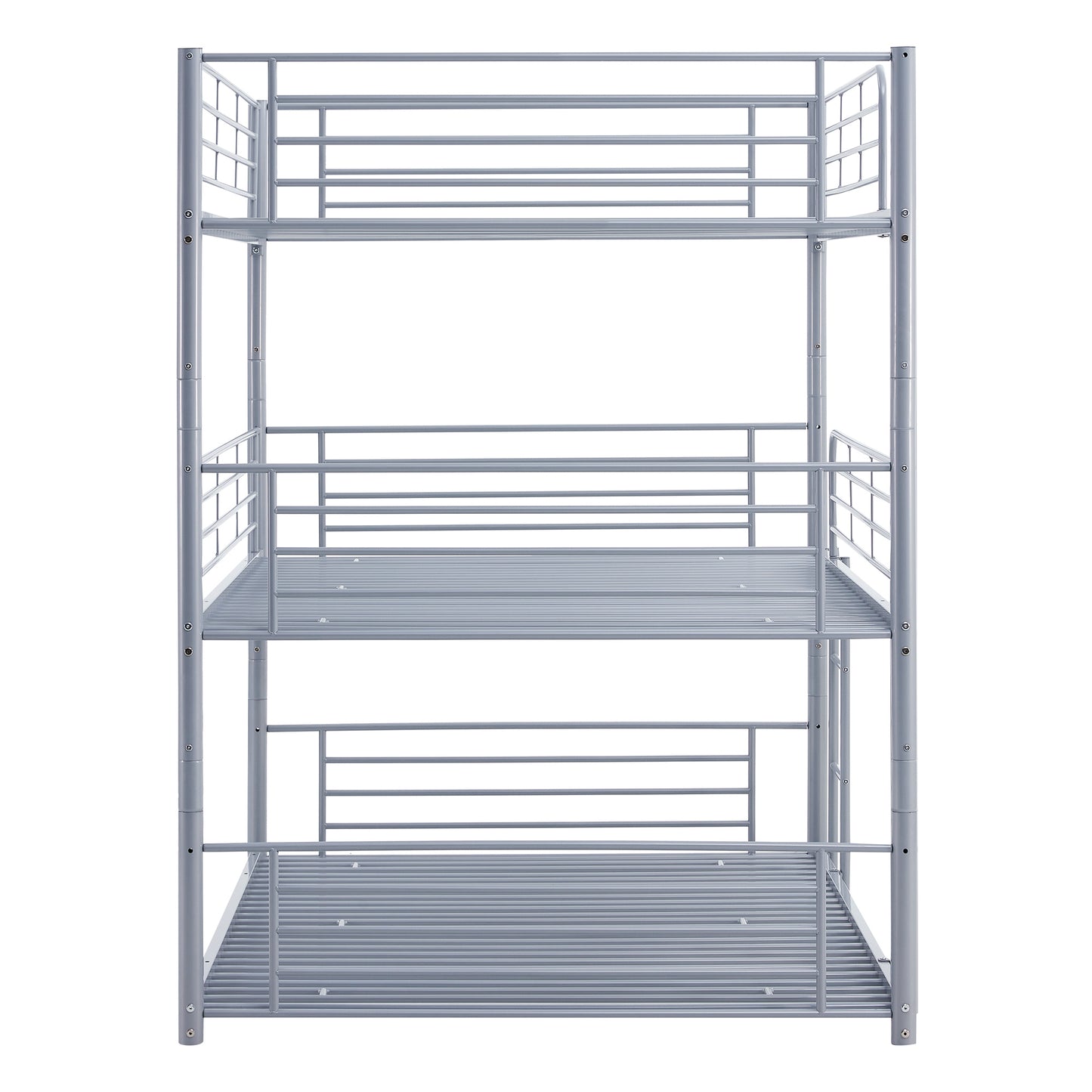 Full-Full-Full Metal  Triple Bed  with Built-in Ladder, Divided into Three Separate Beds,Gray