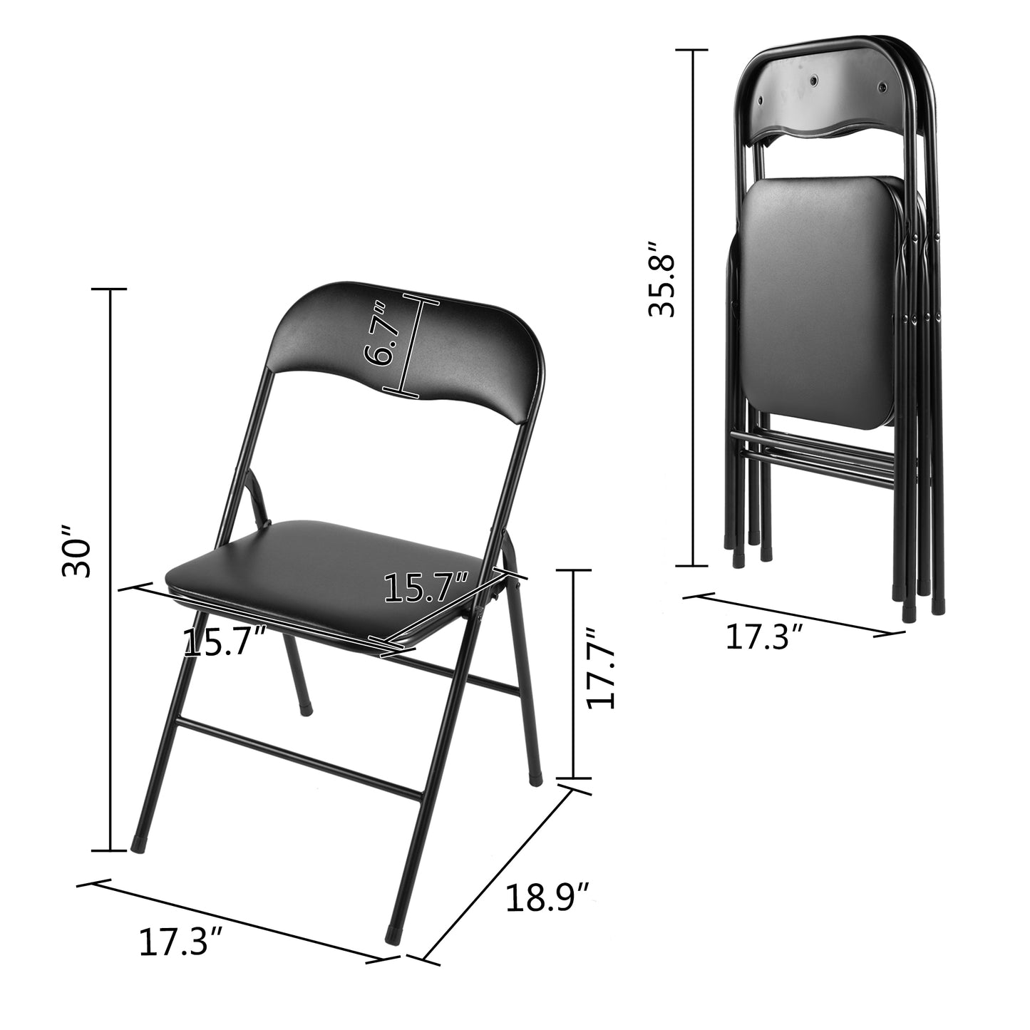 Plastic Folding Chair, Party Chairs 6 Pack, Stackable Indoor Outdoor Chair 300 lbs Capacity, for Wedding Backyard Events Meeting House Festivals Dinner, Black