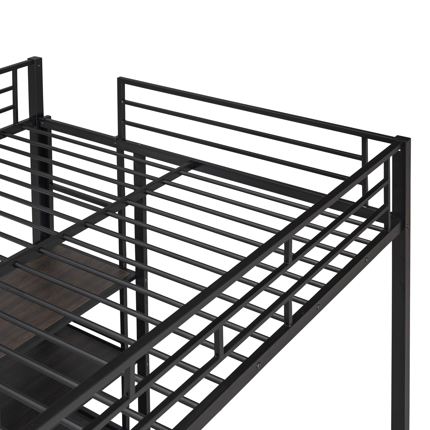 Full Size Loft Bed with Desk and Whiteboard, Metal Loft Bed with 3 Shelves and Ladder, Black