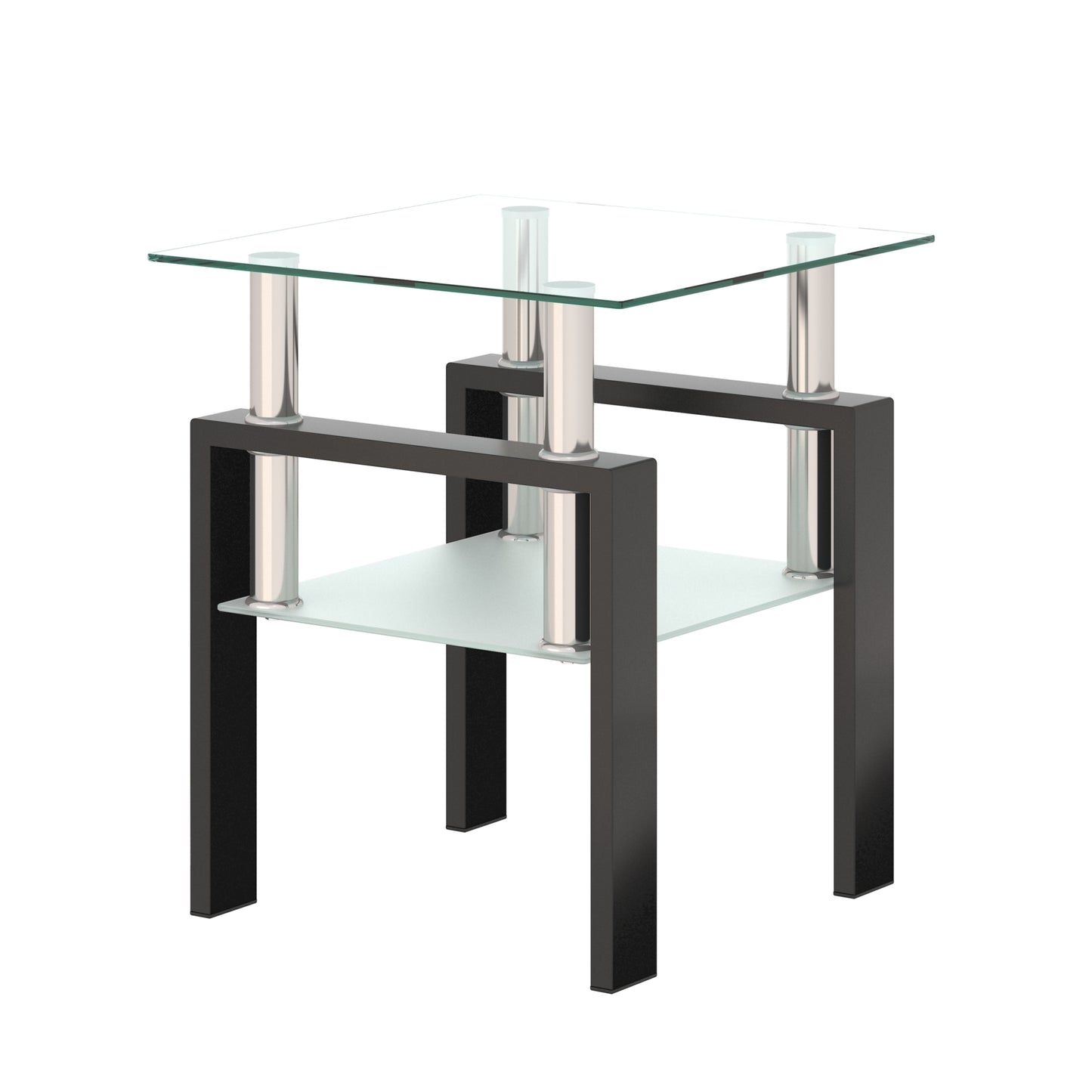 Stylish Tempered Glass Square Table for Living Room with Metal Leg