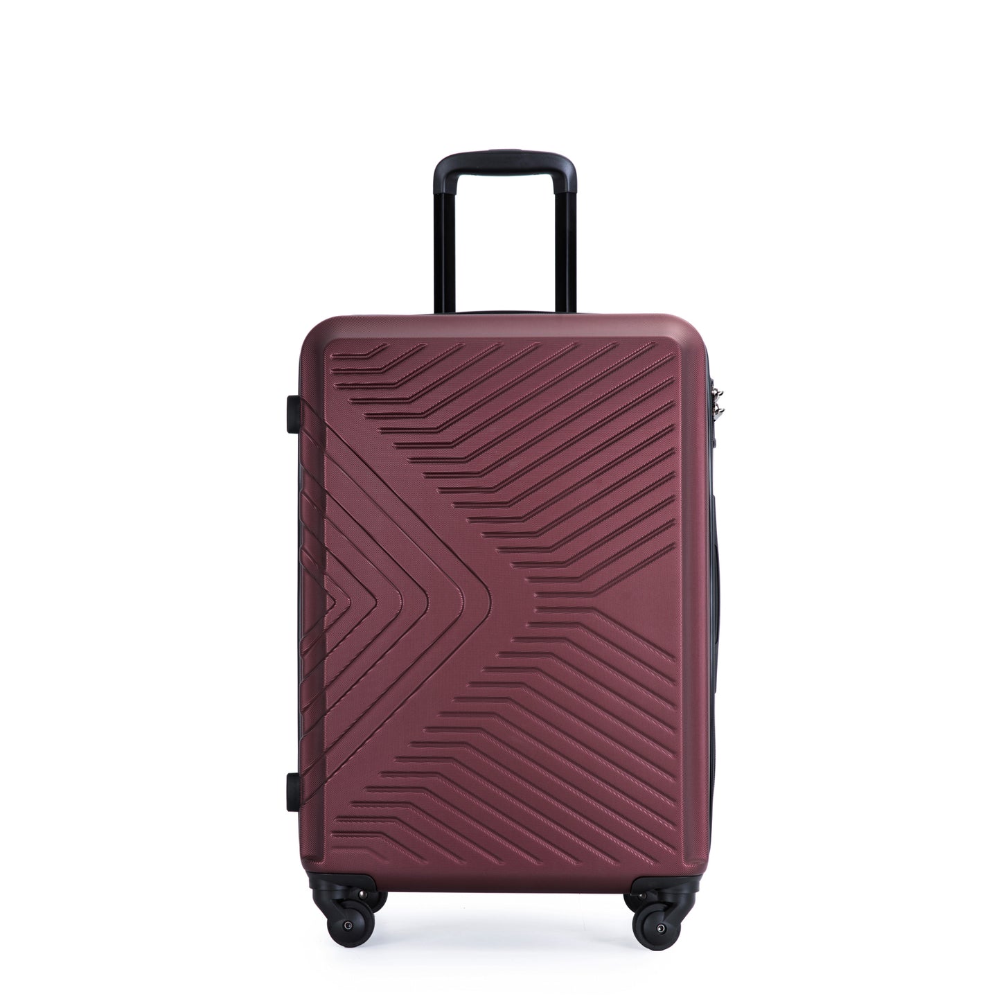 3 Piece Luggage Sets ABS Lightweight Suitcase with Two Hooks, Spinner Wheels, TSA Lock, (20/24/28) Wine Red