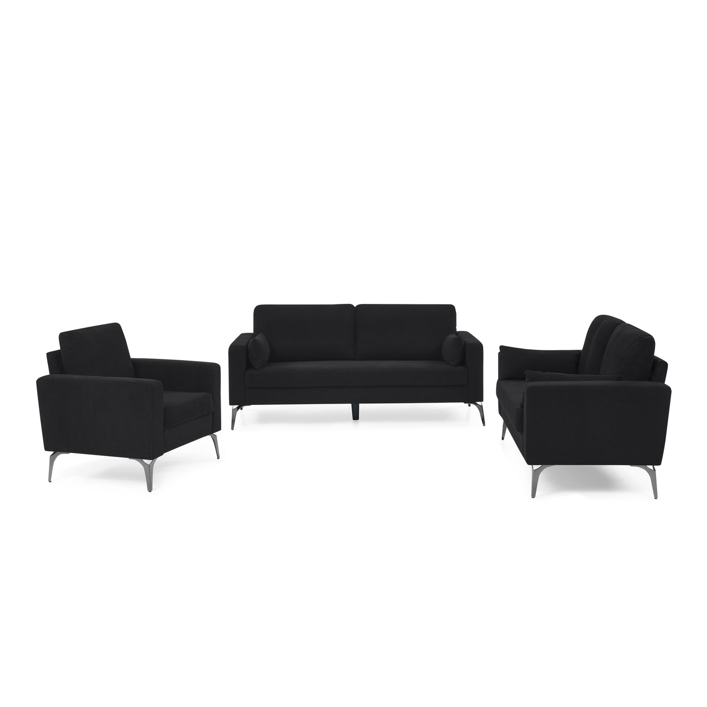 3-Piece Corduroy Black Living Room Sofa Set with Loveseat and Chair