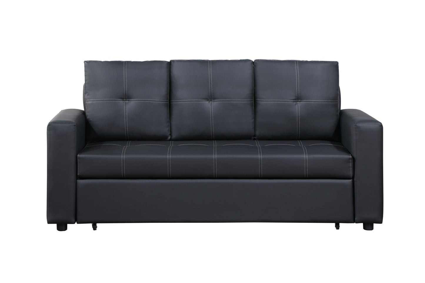 Aiden Black PU Leather Sleeper Sofa with Tufting