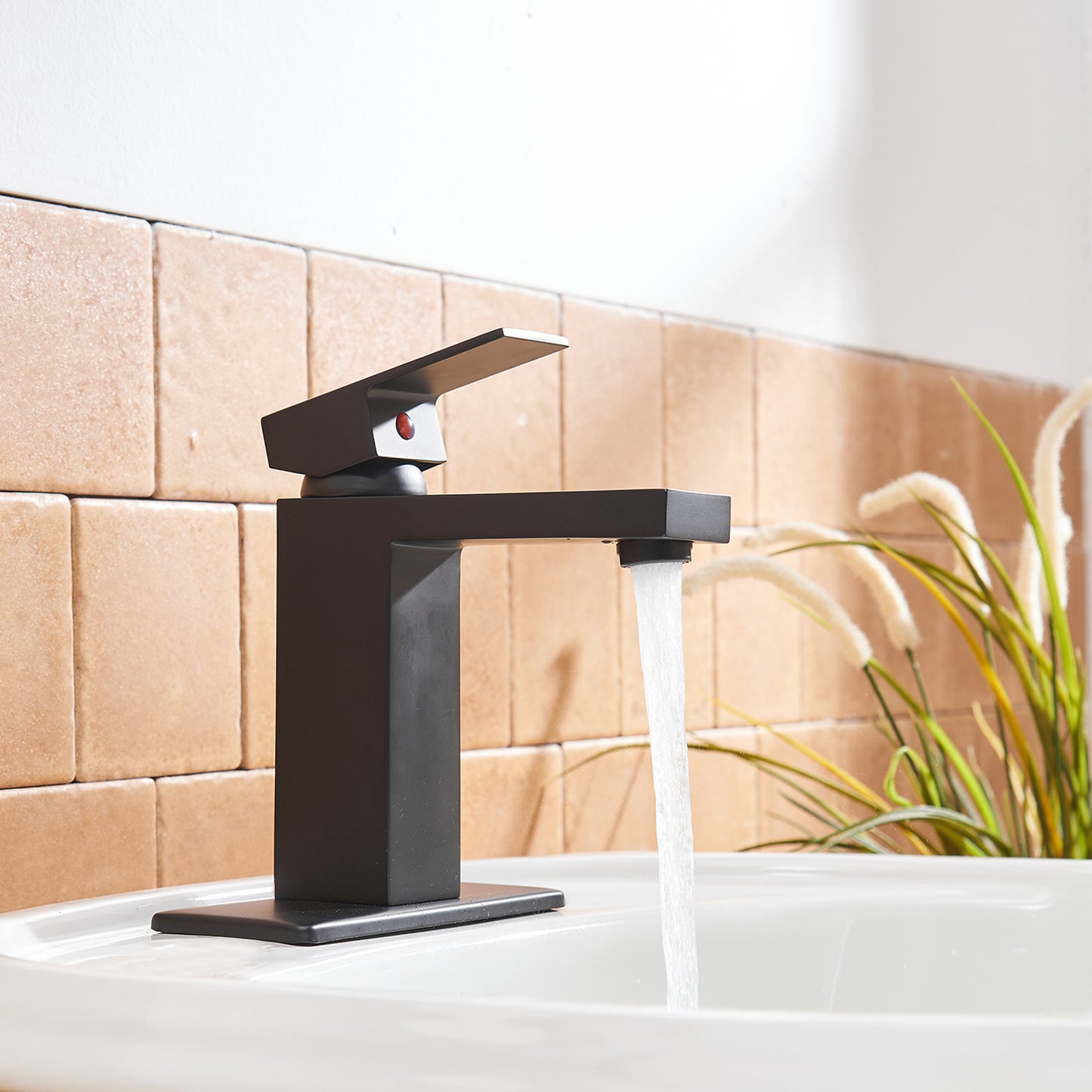 Matte Black Single-Handle Low-Arc Bathroom Faucet with Pop-Up Drain