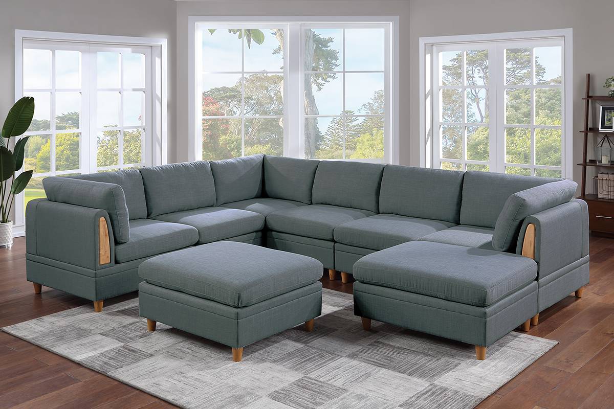 Steel Gray Dorris Fabric 8-Piece Sectional Sofa Set