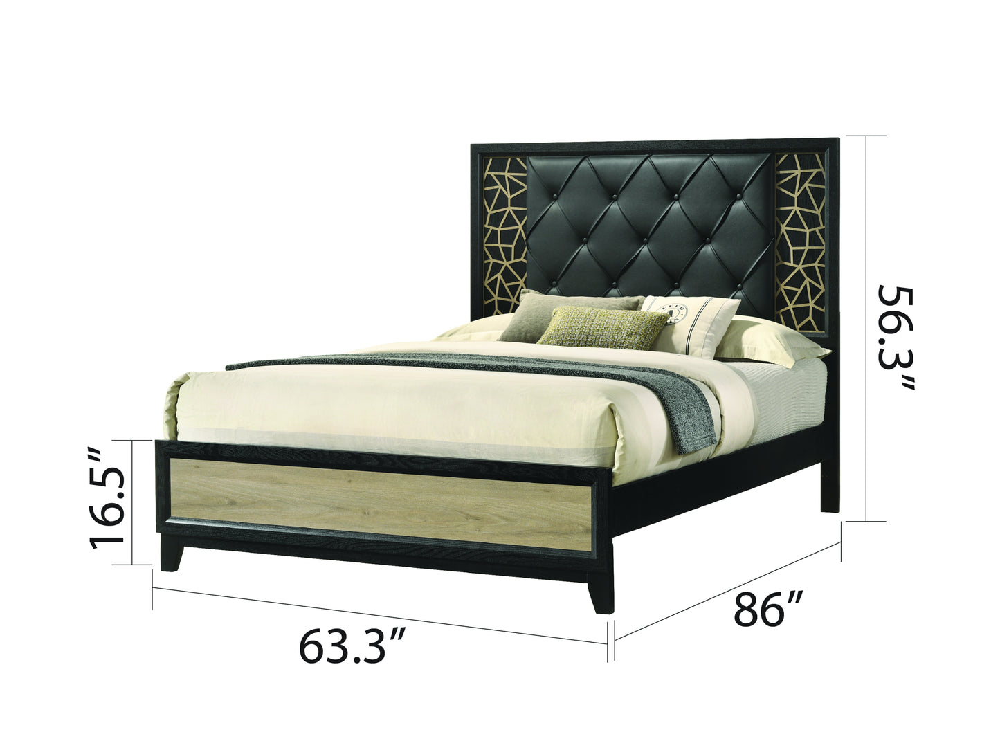 Selena Modern & Contemporary Queen Bed Made with Wood in Black and Natural