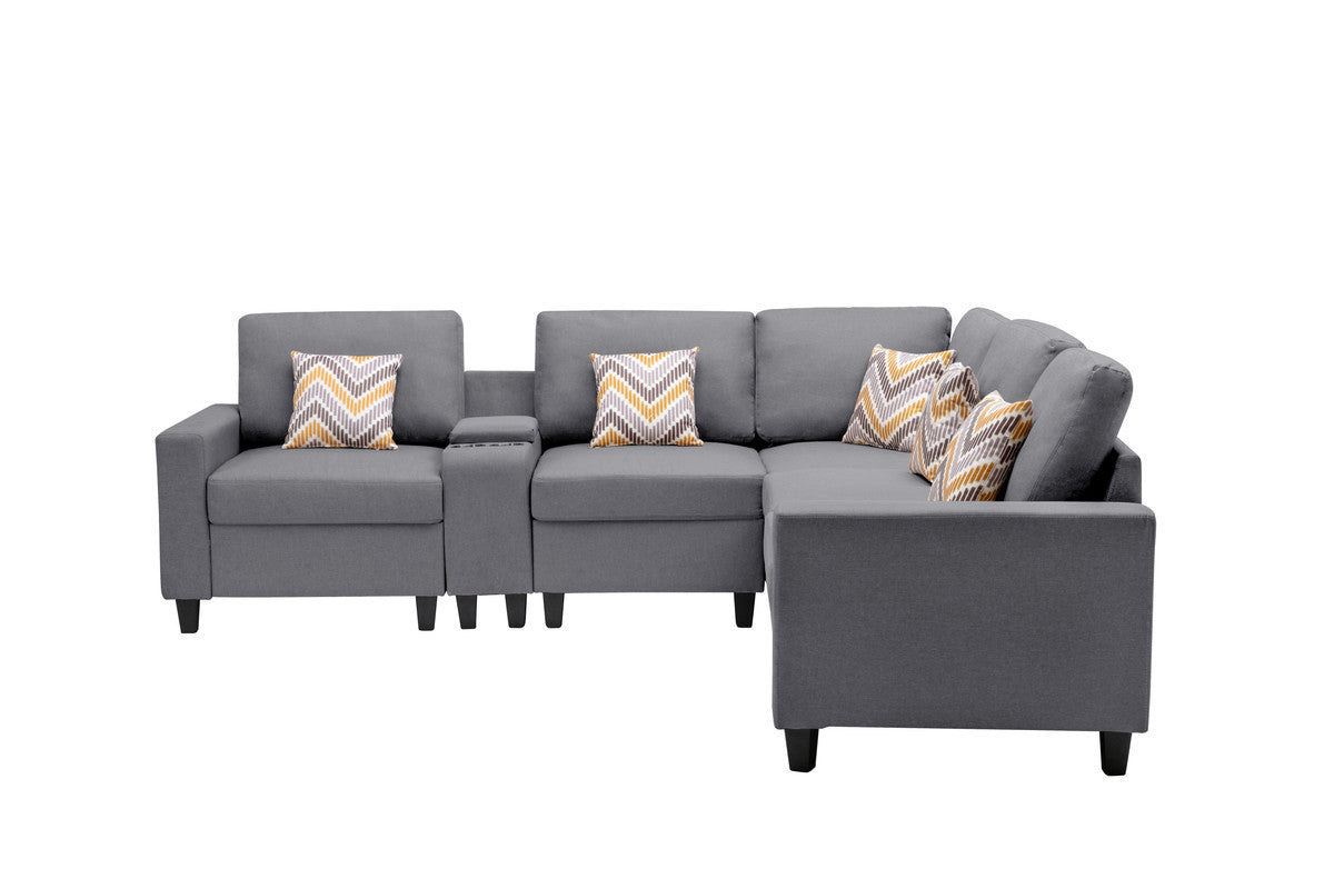 Nolan Gray Linen Fabric 6-Piece Reversible Sectional Sofa with Versatile Features and Dual Leg Options