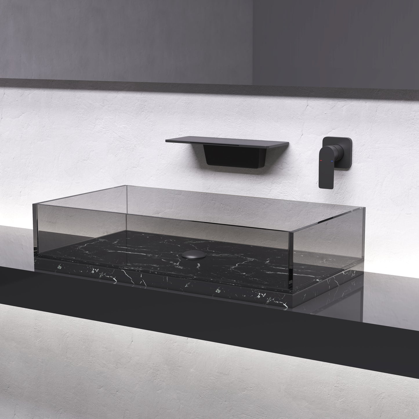 Modern Matte Black Bathroom Sink Faucet with Waterfall Spout