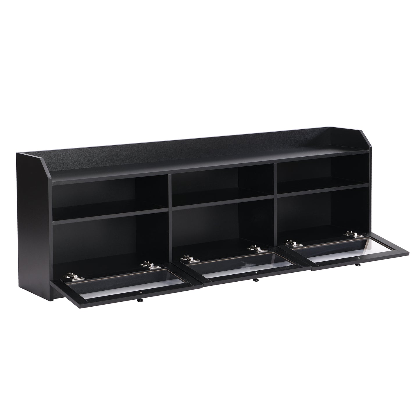 Sophisticated Black TV Stand with Acrylic Board Door and Generous Storage Space for TVs Up to 65