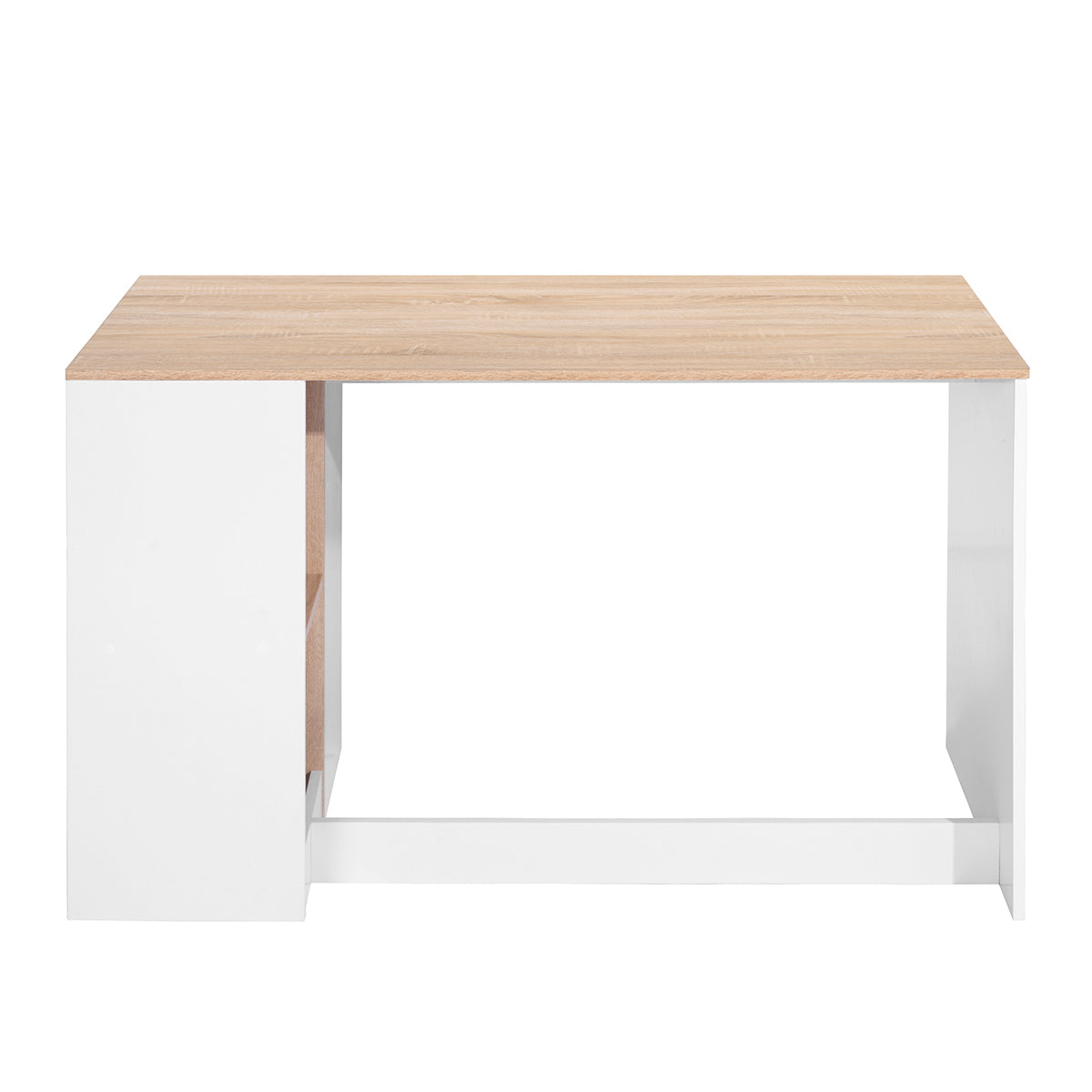 Modern Oak White Computer Desk with 5 Storage Shelves for Small Spaces