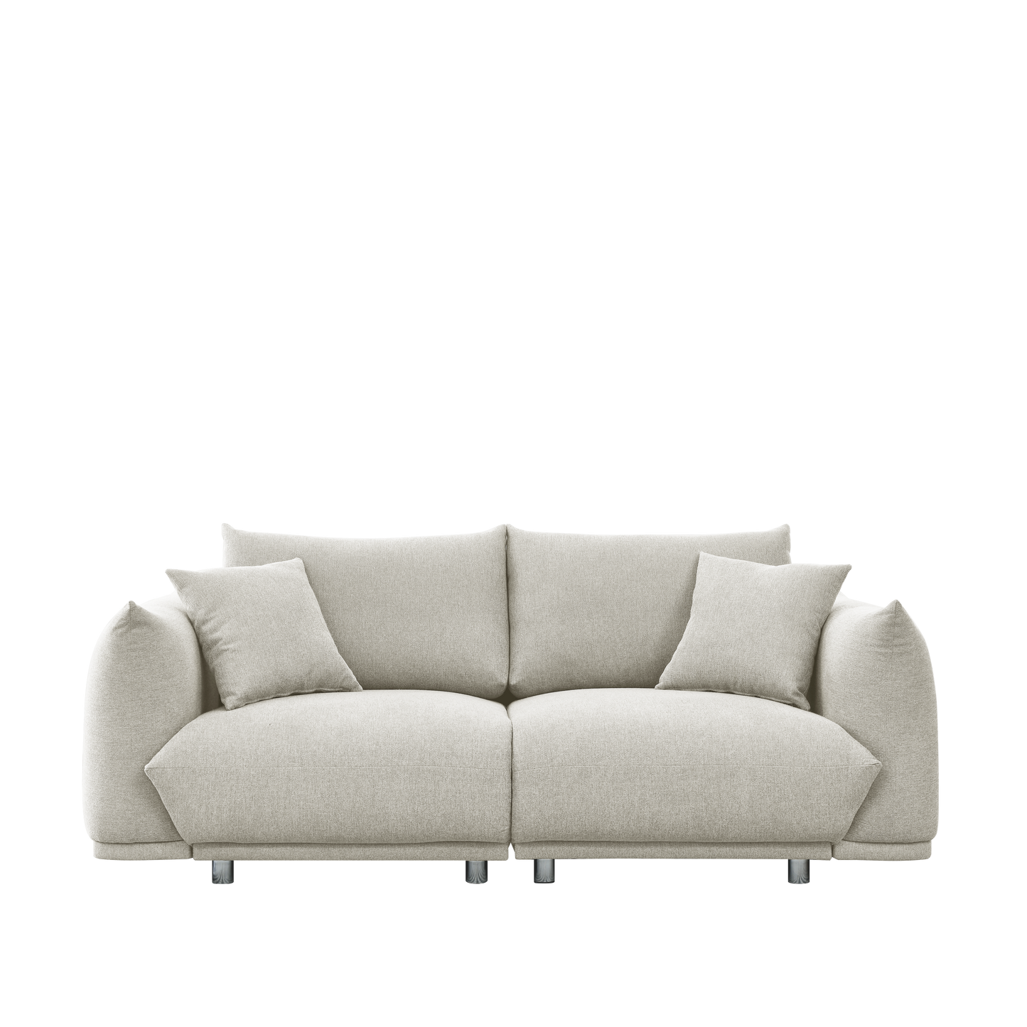 Modern Beige 2-Seat Sofa with Pillows and Solid Wood Frame