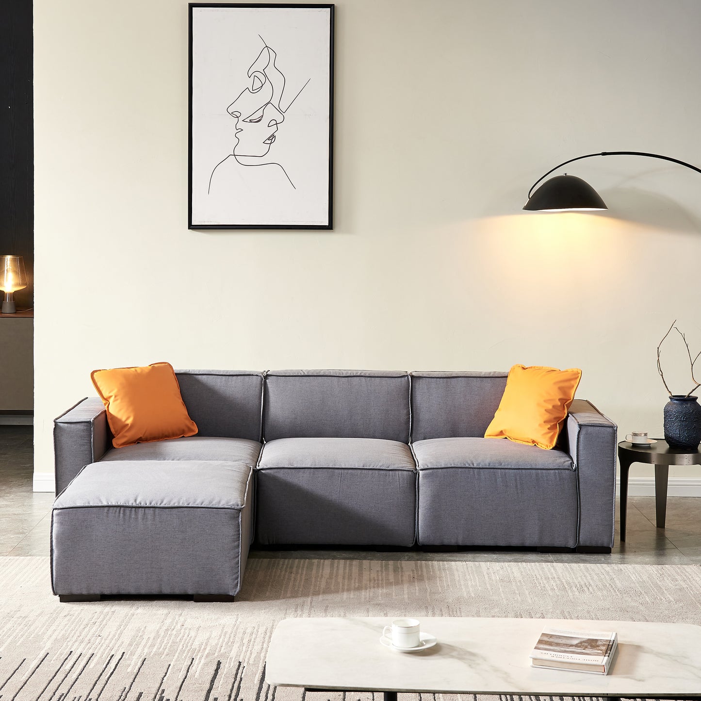 [video] Modular Sofa L Shape with Convertible Ottoman Chaise(Grey)