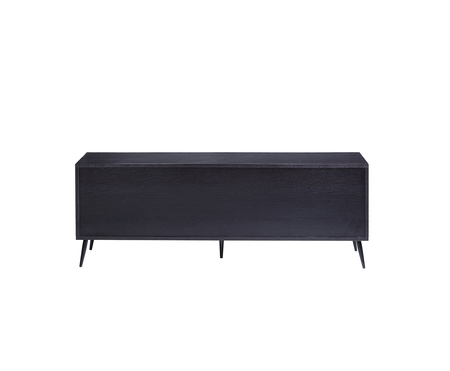 Colson TV Stand in Black - Modern Media Console with Rattan Door Front Inserts