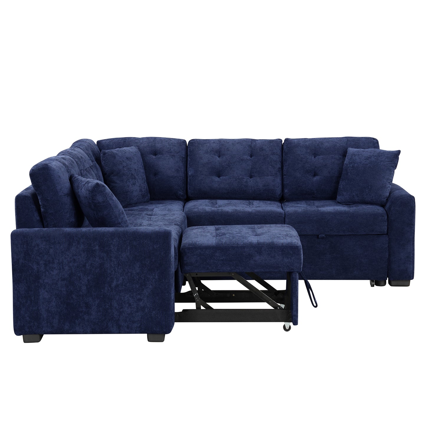 Convertible Navy Blue L-Shape Sleeper Sofa with USB Ports and Power Sockets