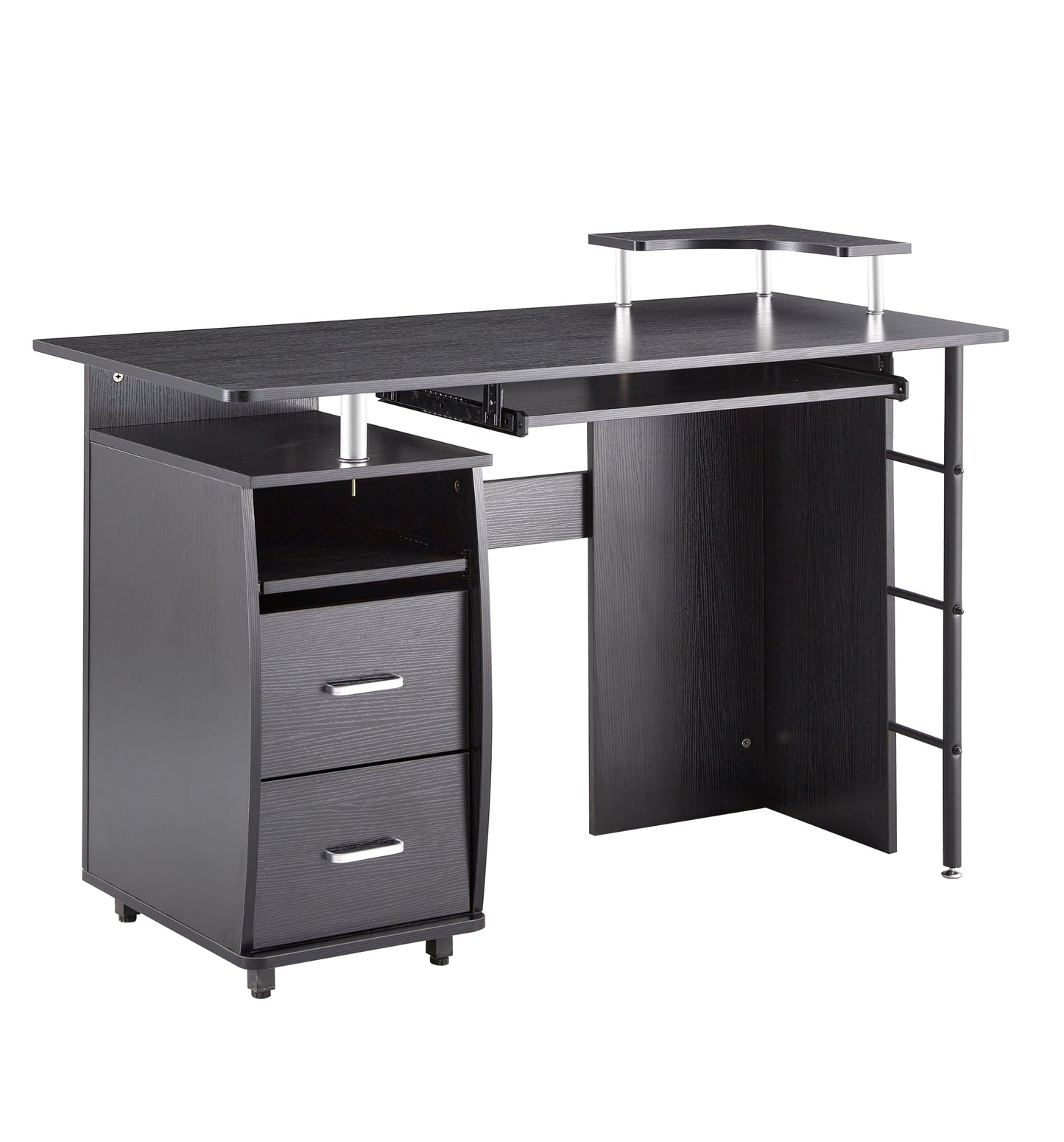 Sleek Black Solid Wood Computer Desk with Storage Shelves and Planting Shelf - 47.24''L x 21.65''W x 34.35''H