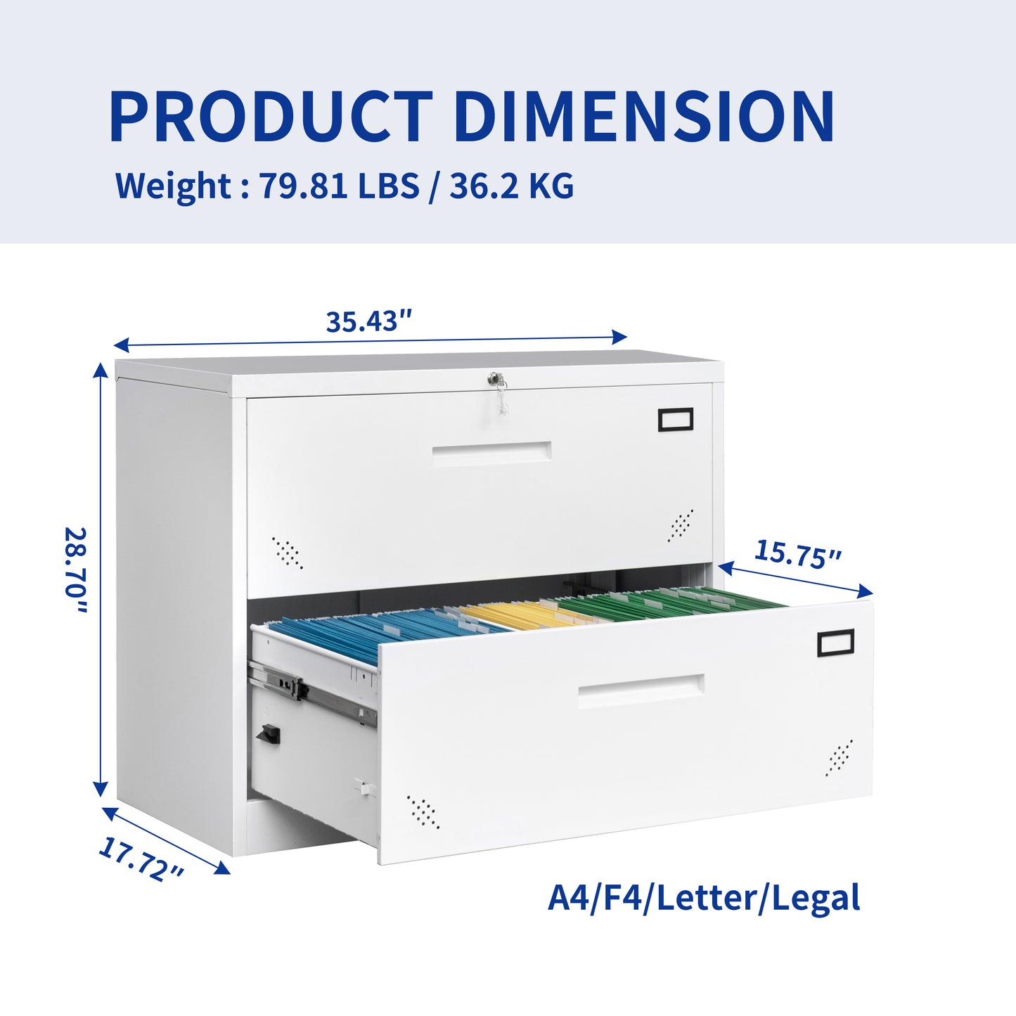 Locking 2 Drawer Lateral Filing Cabinet for Legal/Letter A4 Size