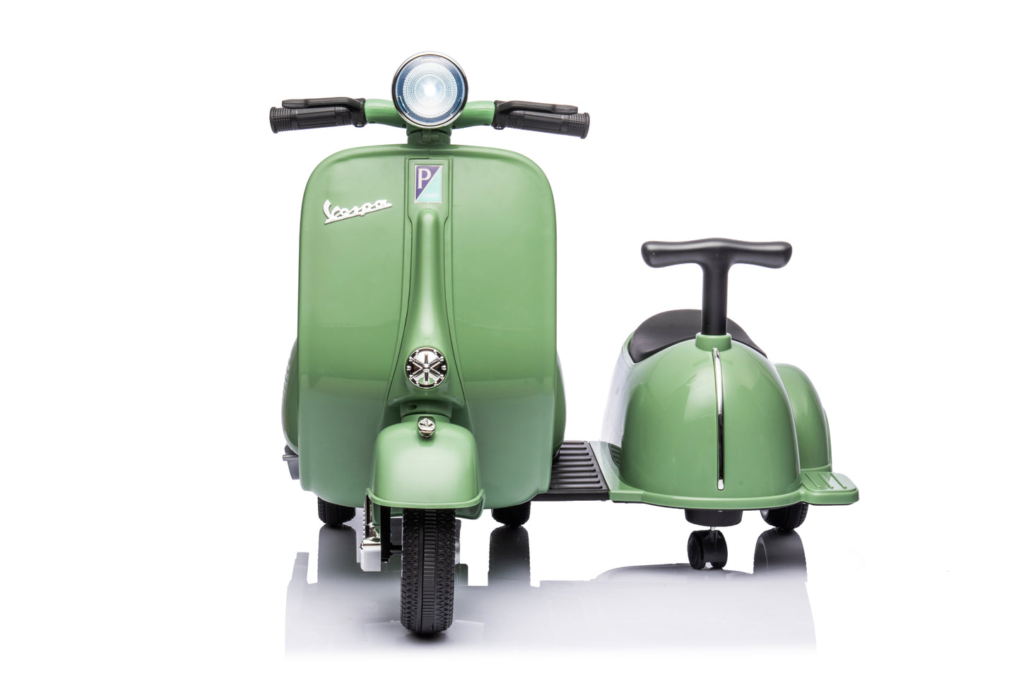 6V LICENSED Vespa Scooter Motorcycle with Side Car for kids, Green