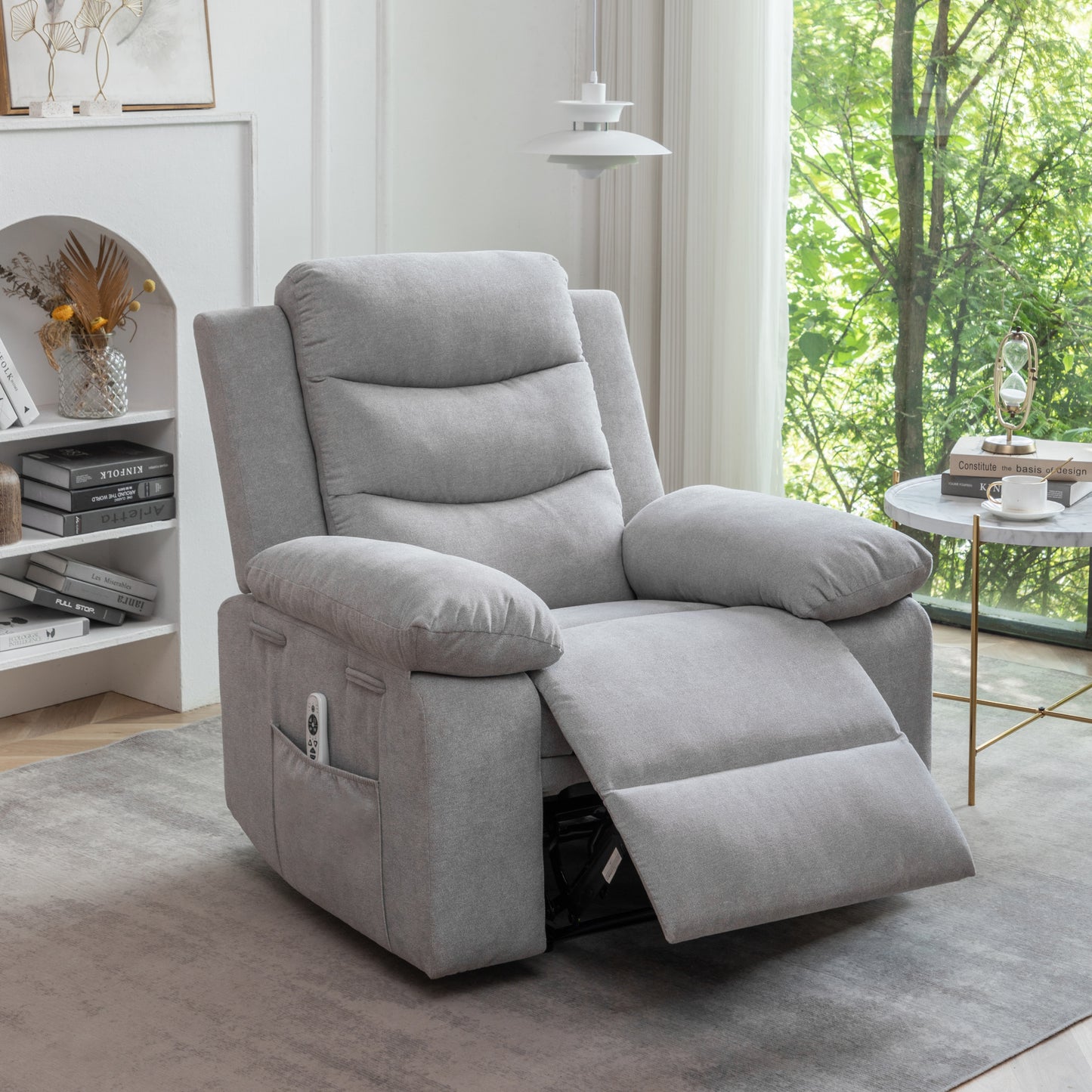 Adjustable Massage Power Recliner Chair with Heating System - Light Gray