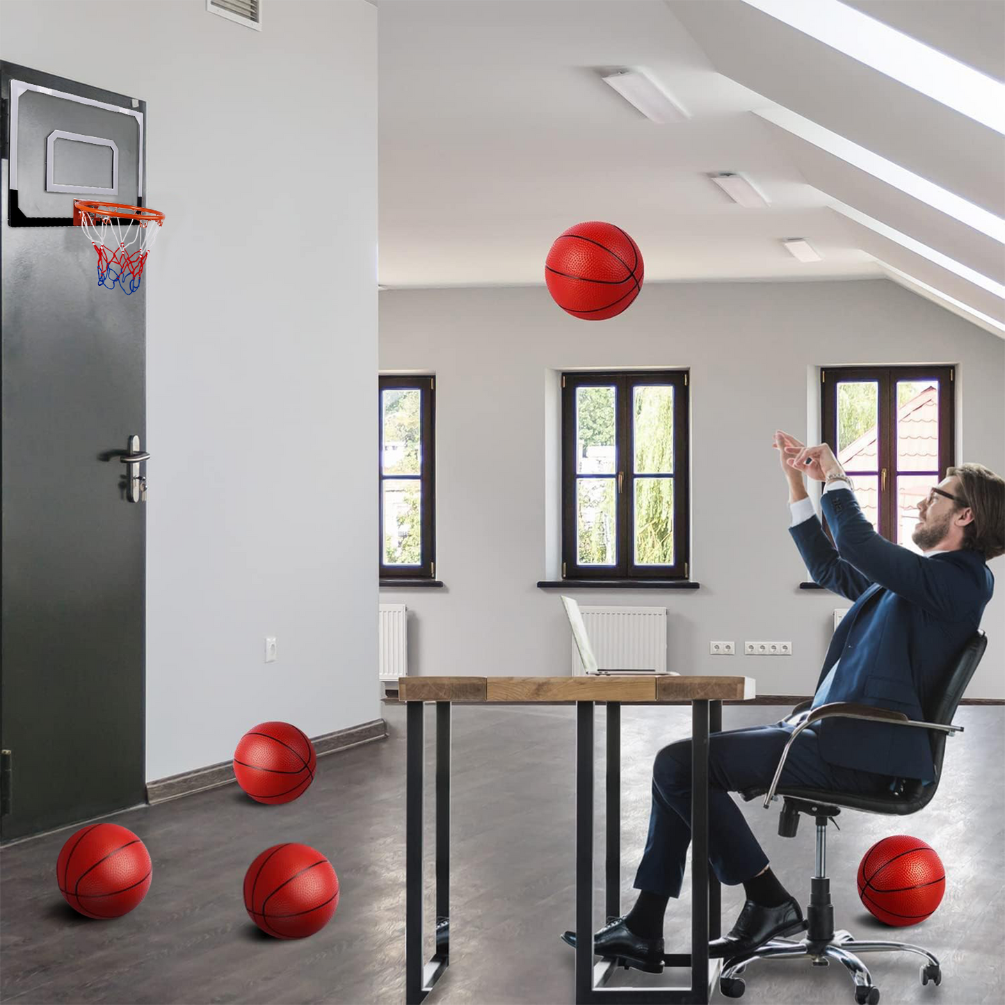 Pro Room Basketball Hoop Over The Door - Wall Mounted Basketball Hoop Set - Indoor Basketball Hoop With Ball and Air Pump