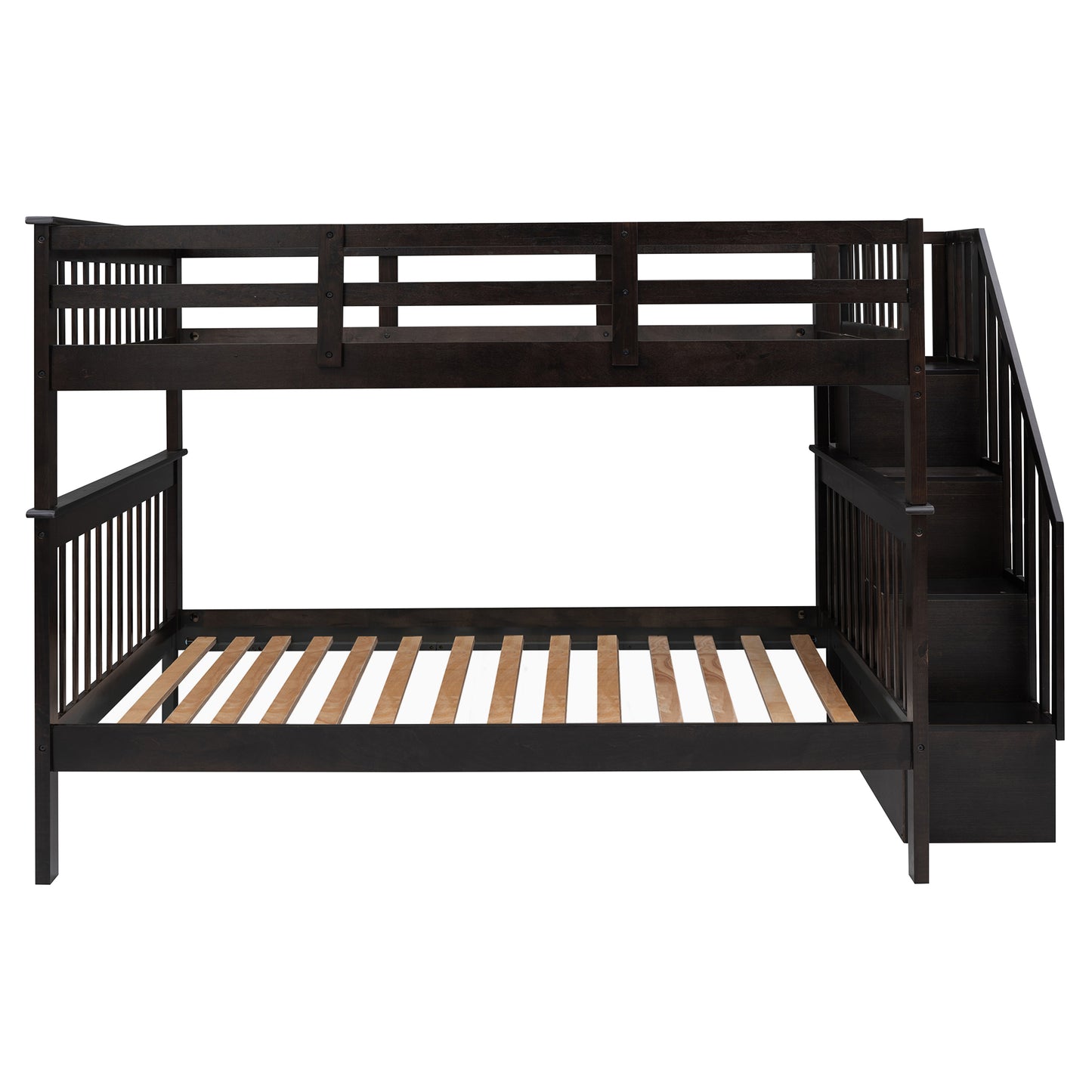 Stairway Full-Over-Full Bunk Bed with Storage and Guard Rail for Maximum Space Utilization