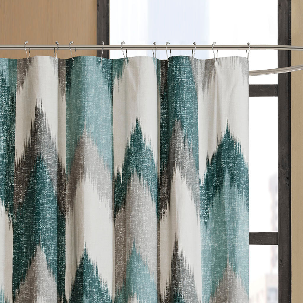 Contemporary Aqua and Grey Chevron Cotton Shower Curtain