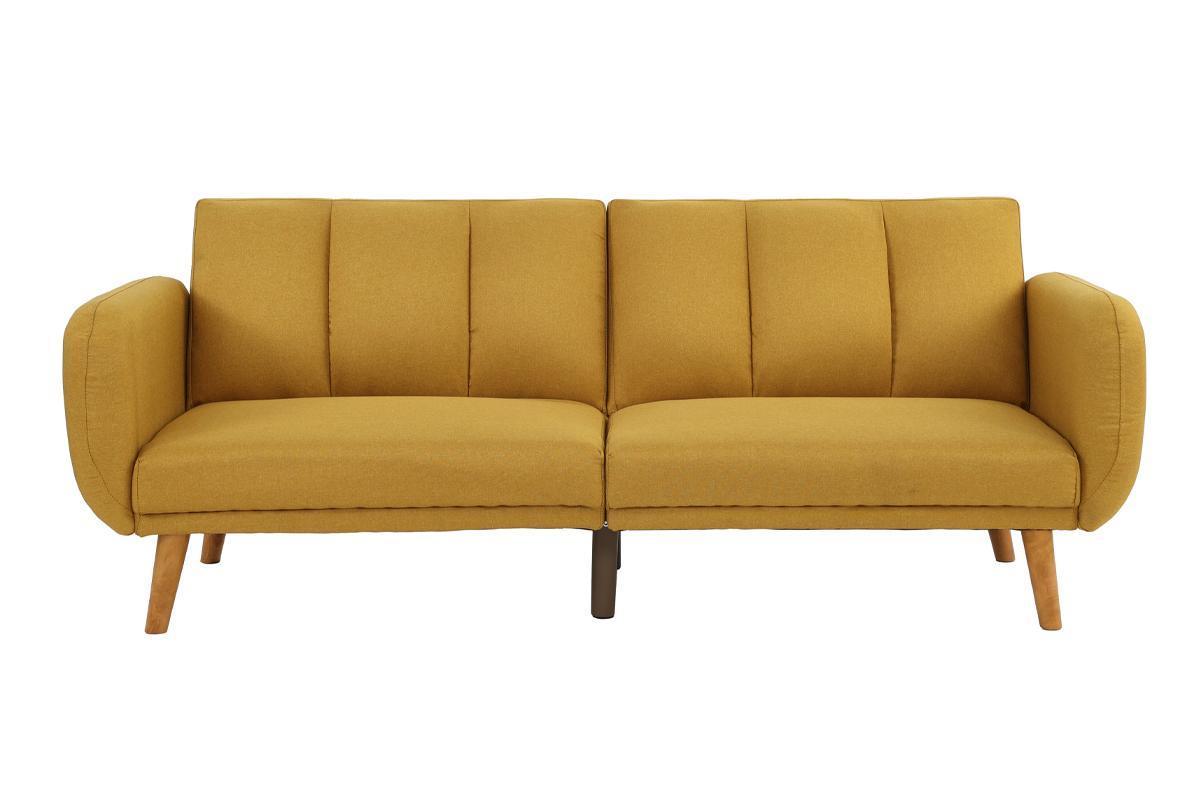 Elegant Modern Sofa Mustard Color Polyfiber 1pc Sofa Convertible Bed Wooden Legs Living Room Lounge Guest Furniture