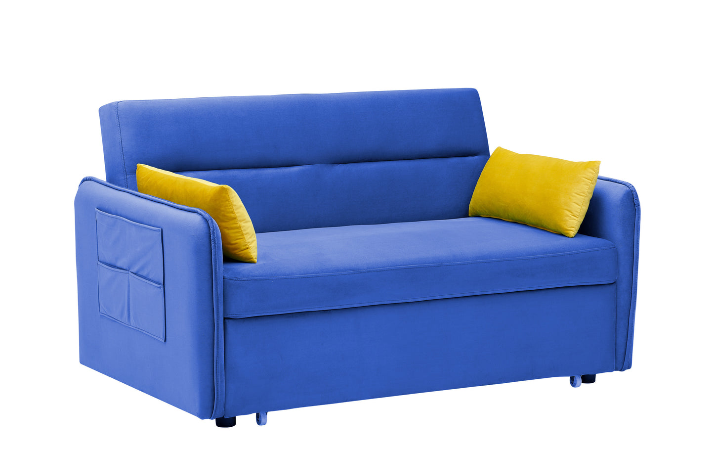 54 Blue Velvet Sofa with Pull Out Bed and Two Pillows - Perfect for Small Spaces