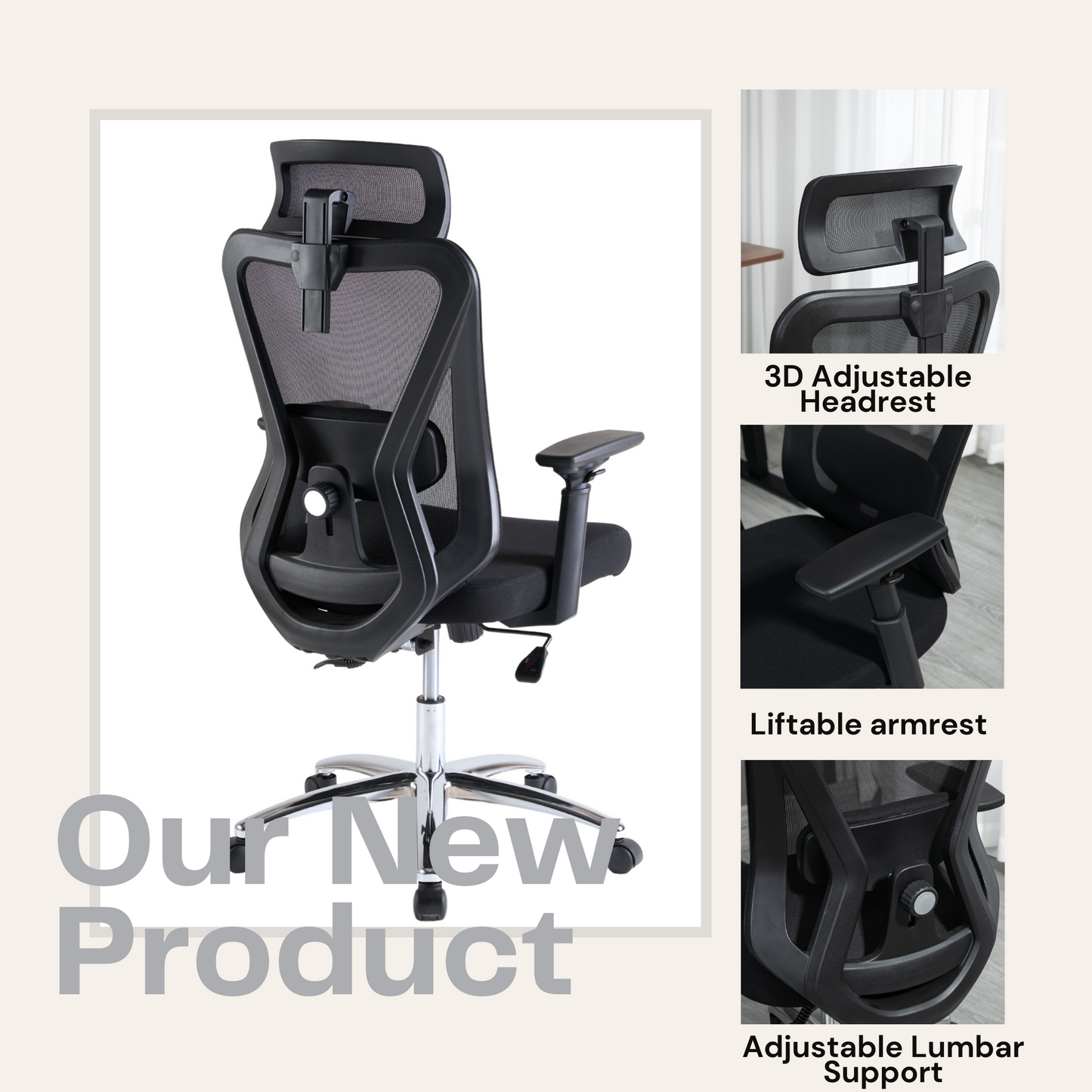 Ergonomic Office Desk Chair,Mesh High Back Computer Chair with Adjustable 3D Headrest & Lumbar Support & Flip-Up Arms Executive/Home/Study/Work Office Desk Chairs with Wheels