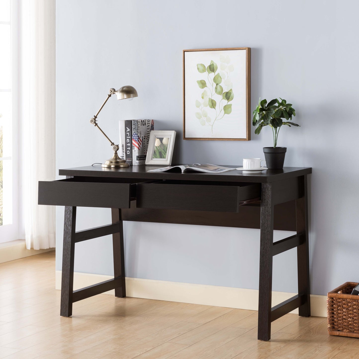 Sleek Red Cocoa Writing Desk with Dual Drawers