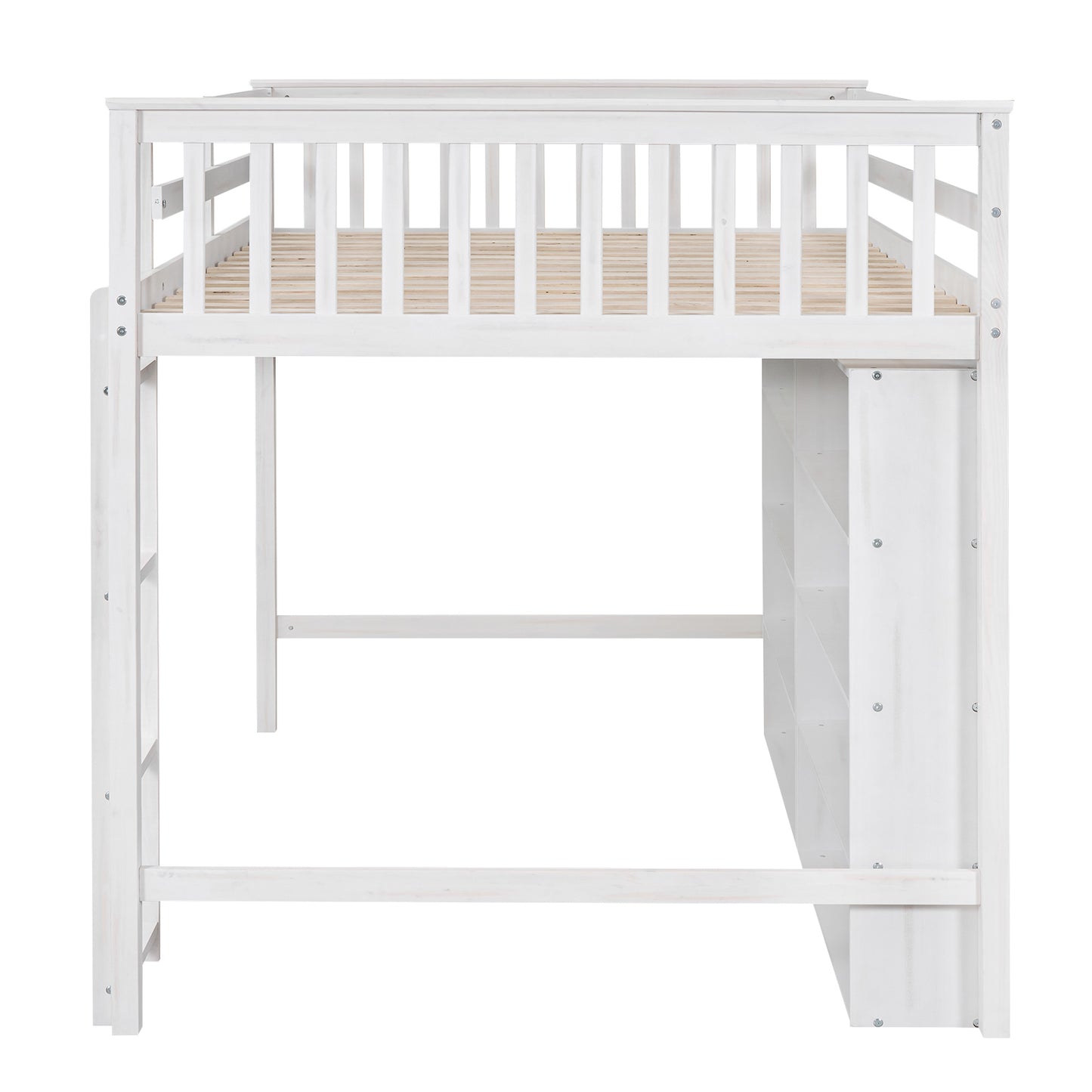 Full Size Loft Bed with 8 Open Storage Shelves and Built-in Ladder, White(Expected Arrival Time:1.5)