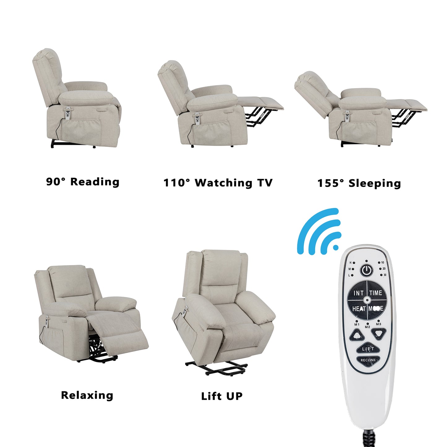 Electric Power Recliner Chair with Multi-Function Massage and Remote Control - Beige - Enhanced Comfort and Mobility Support