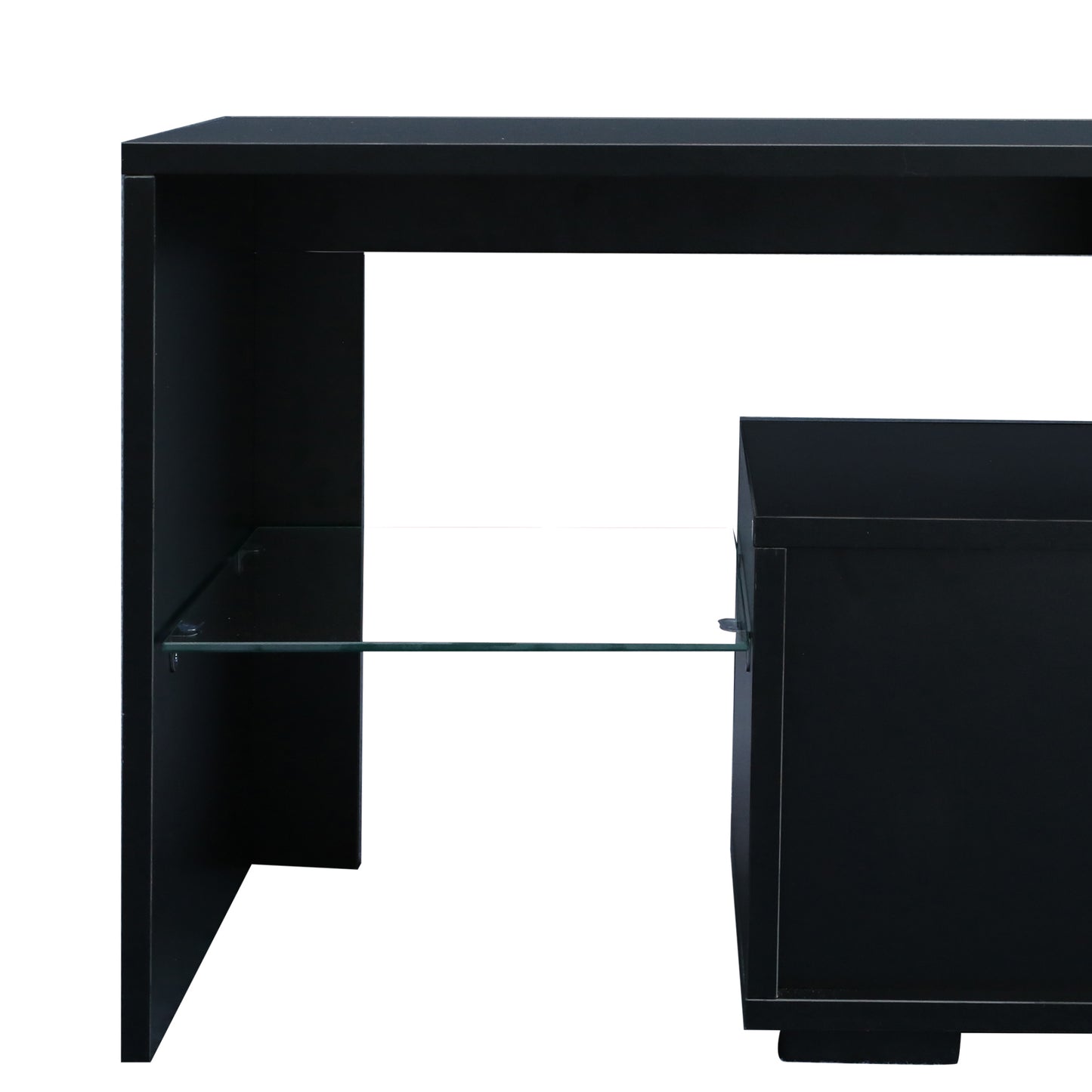 Sleek Black TV Stand with 20 Color LED Lights and Remote Control