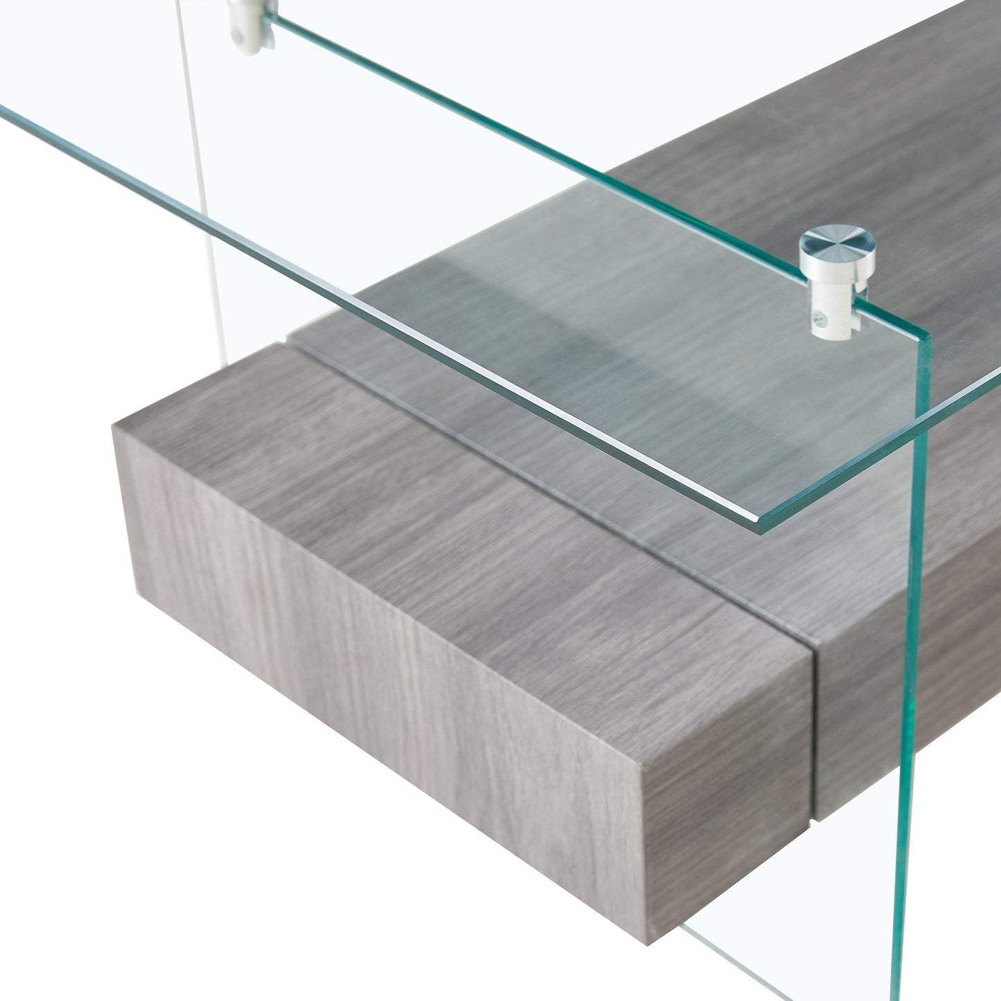 Modern Gray and Transparent Tempered Glass Coffee Table with Storage功能 and Non-Slip Legs