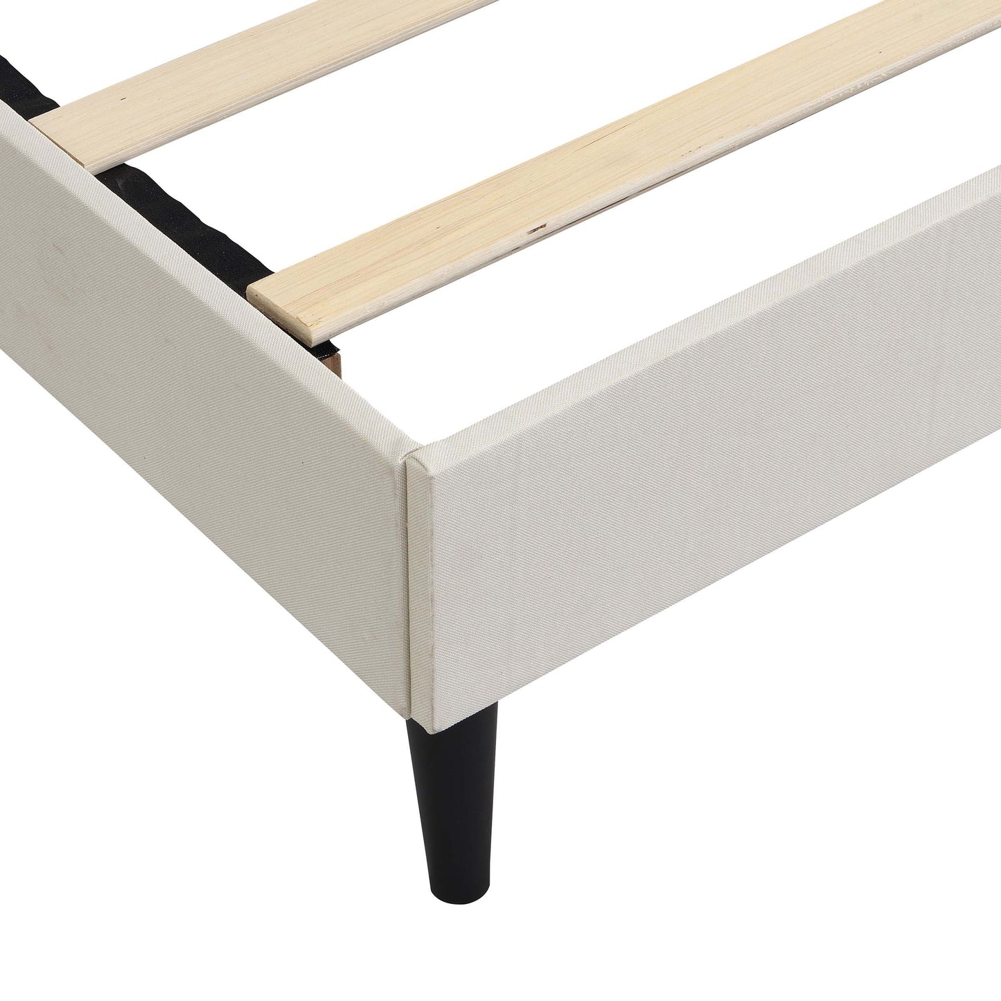 Queen Size Platform Bed Frame with Fabric Upholstered Headboard and Wooden Slats, No Box Spring Needed/Easy Assembly, Beige