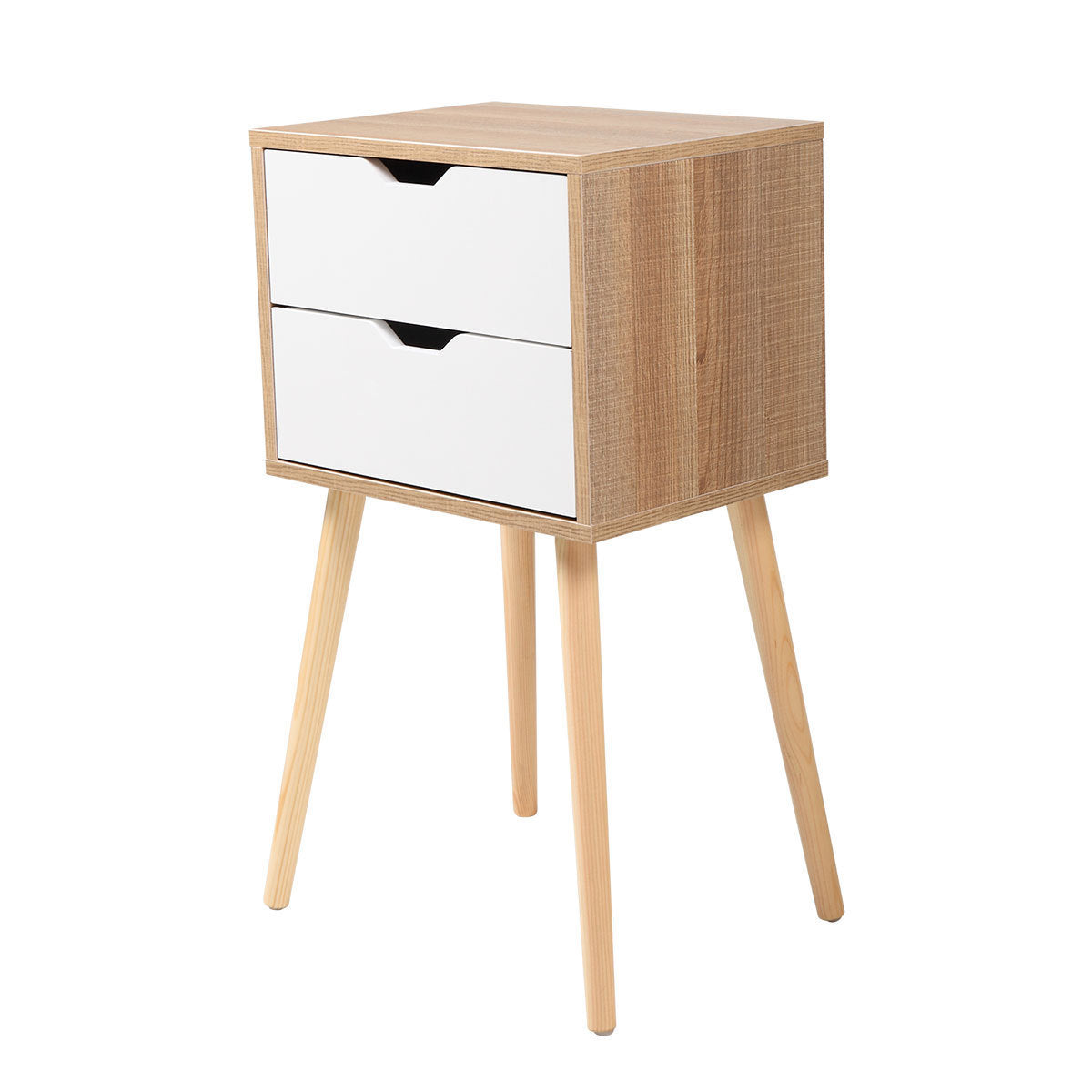 Set of 2 Wooden Modern Nightstand with 2 Drawers and 4 Solid Splayed Legs, Living Room Bedroom Furniture- White